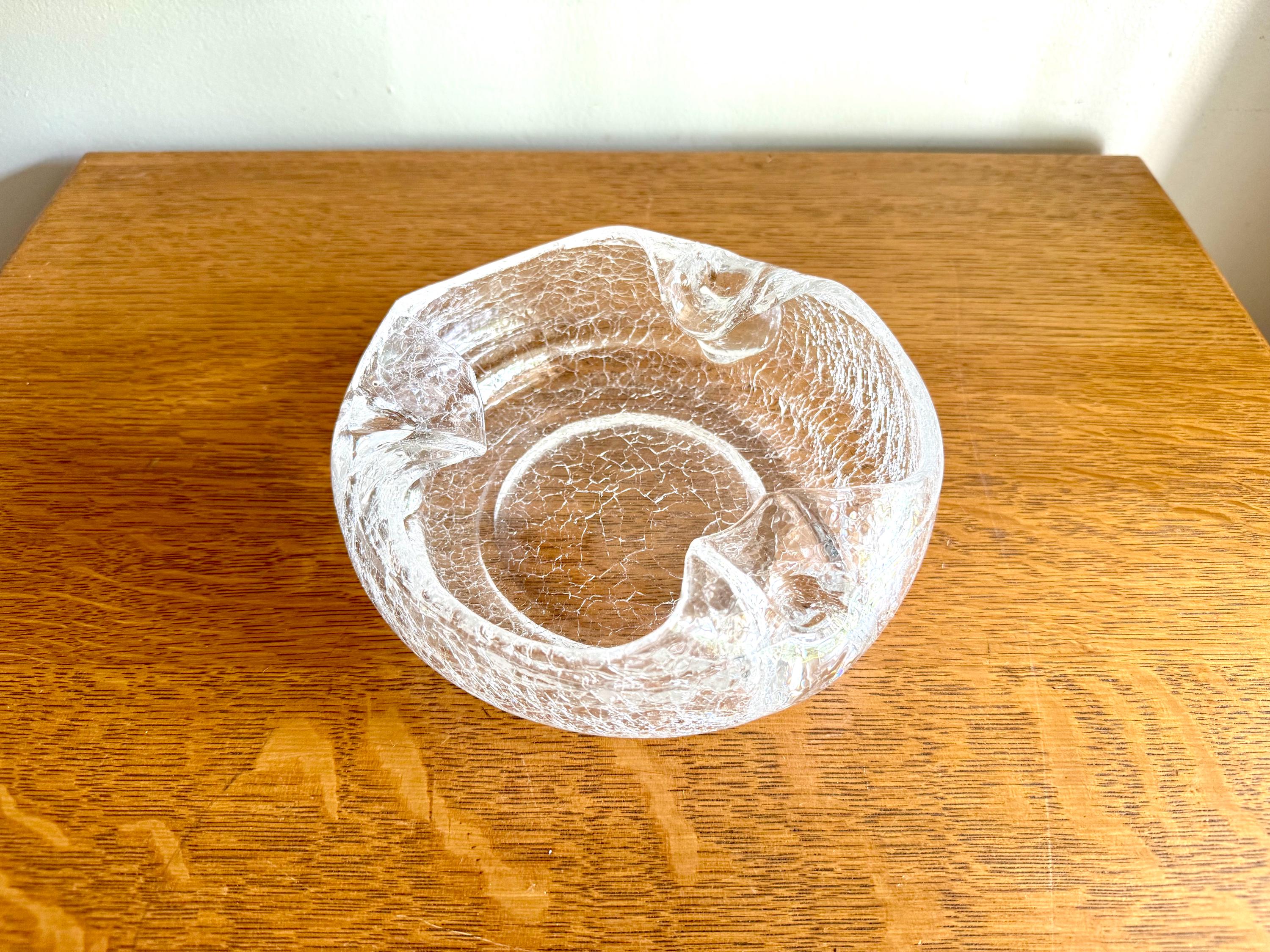 Vtg Clear Crackle Viking Glass Ashtray | Crackle Glass Cigar Ashtray | Clear Crackle Glass Ashtray | MCM Cigar Ashtray