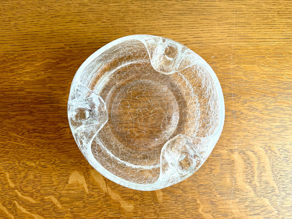 Vtg Clear Crackle Viking Glass Ashtray | Crackle Glass Cigar Ashtray | Clear Crackle Glass Ashtray | MCM Cigar Ashtray