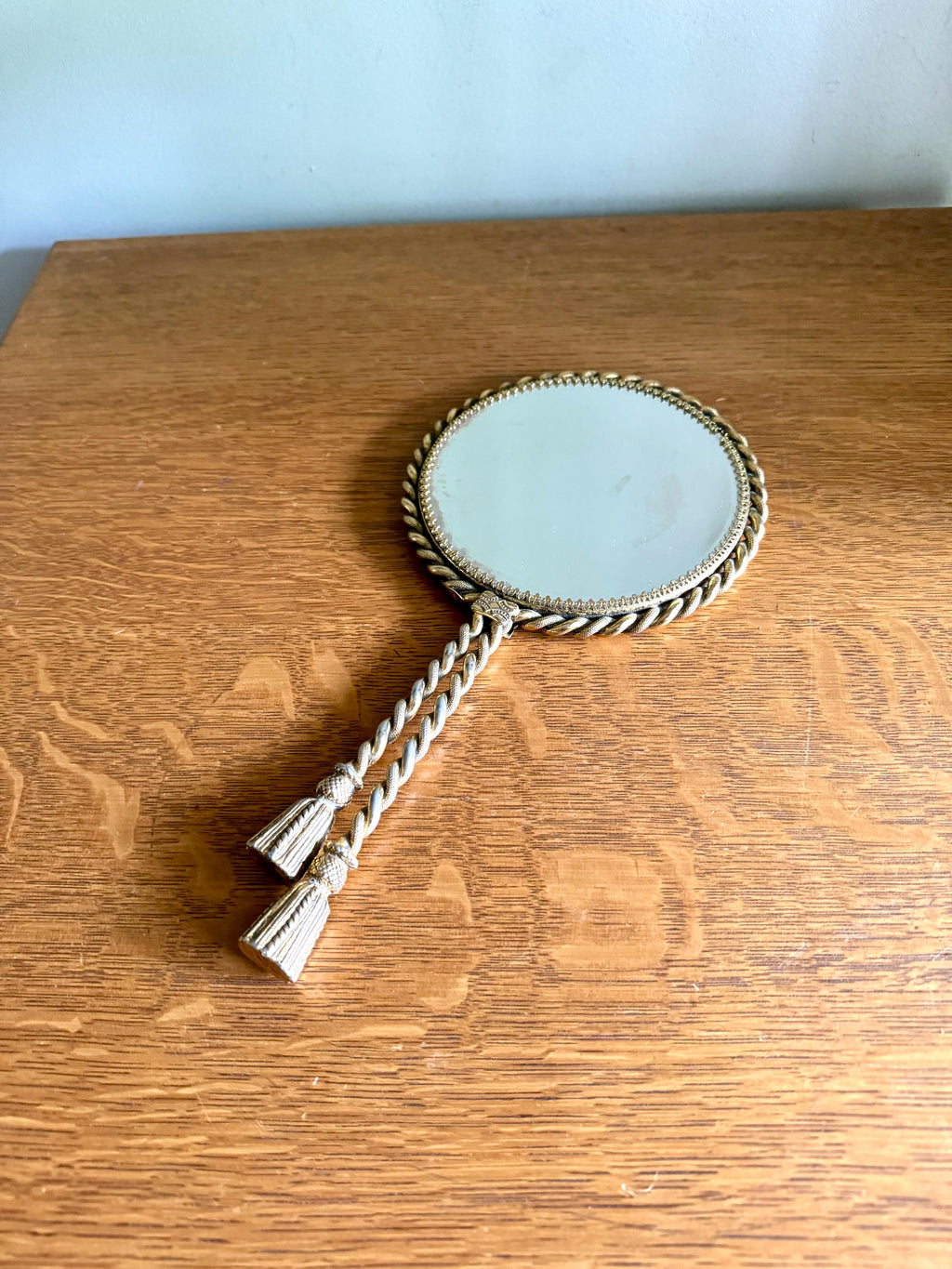 Vtg Stylebuilt Gold Rope Style Hand Mirror | Gold Gilded Double Sided Vanity Mirror | Ornate Magnifying Gold Rope Hand Mirror