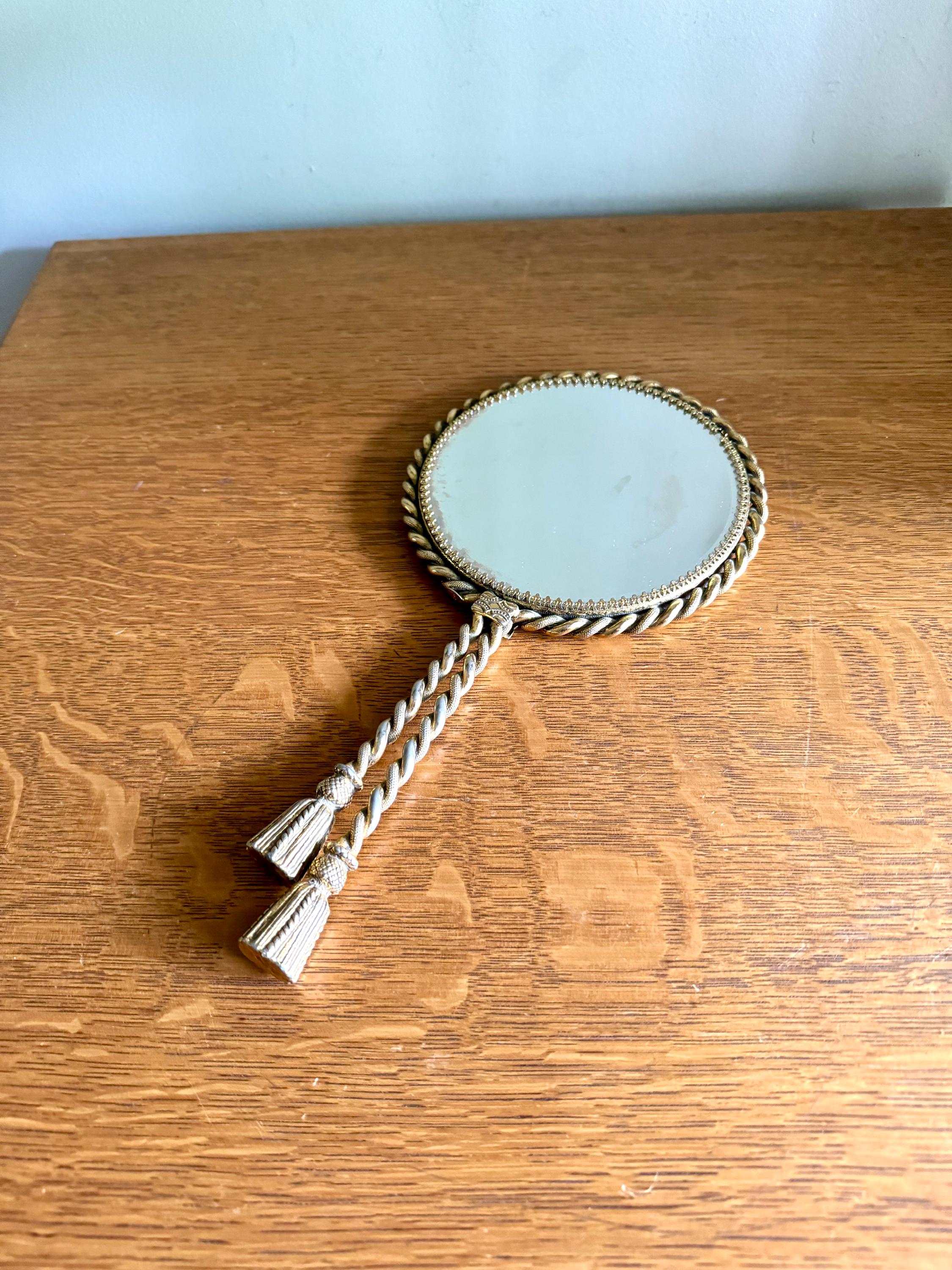 Vtg Stylebuilt Gold Rope Style Hand Mirror | Gold Gilded Double Sided Vanity Mirror | Ornate Magnifying Gold Rope Hand Mirror