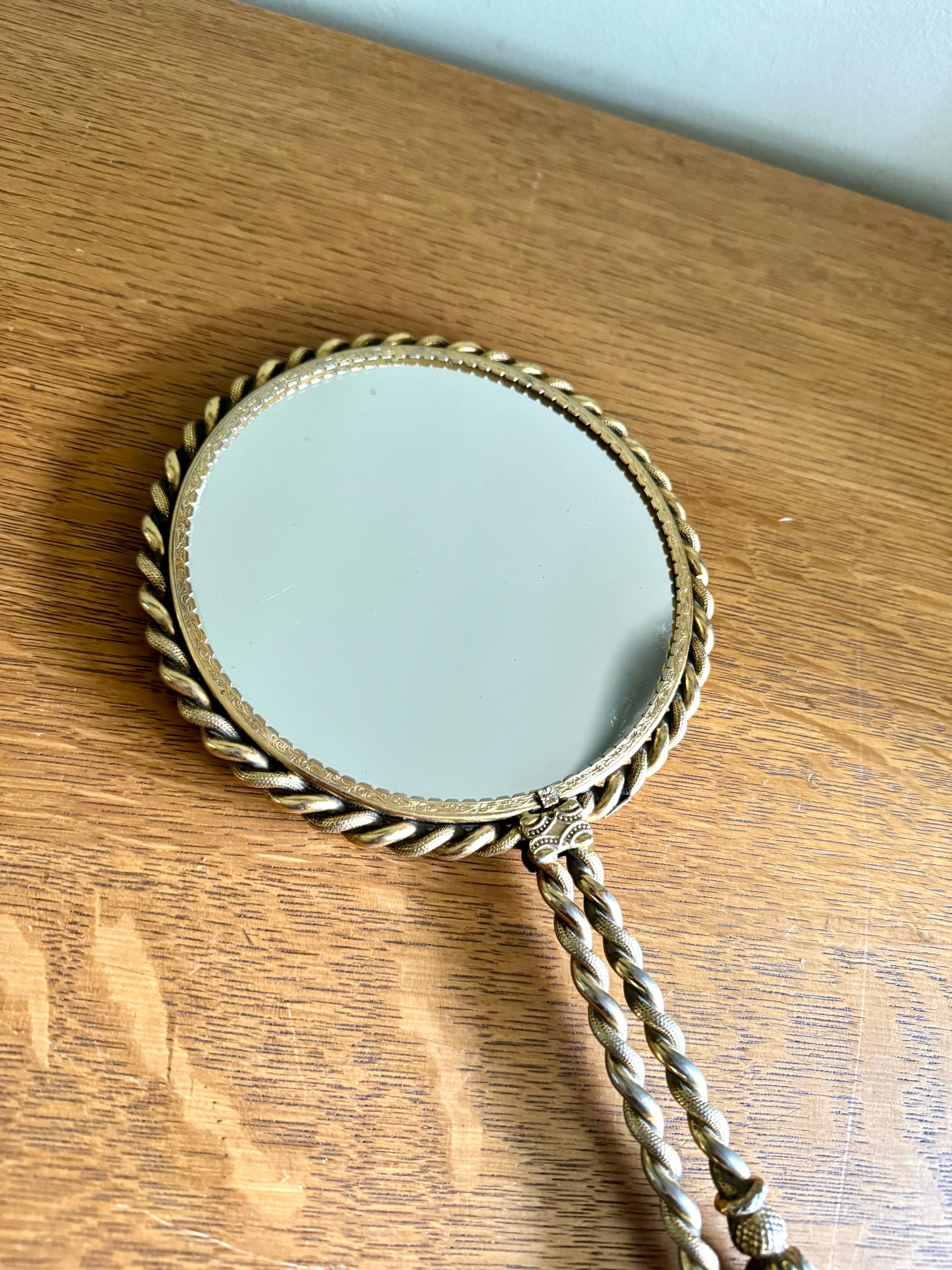 Vtg Stylebuilt Gold Rope Style Hand Mirror | Gold Gilded Double Sided Vanity Mirror | Ornate Magnifying Gold Rope Hand Mirror