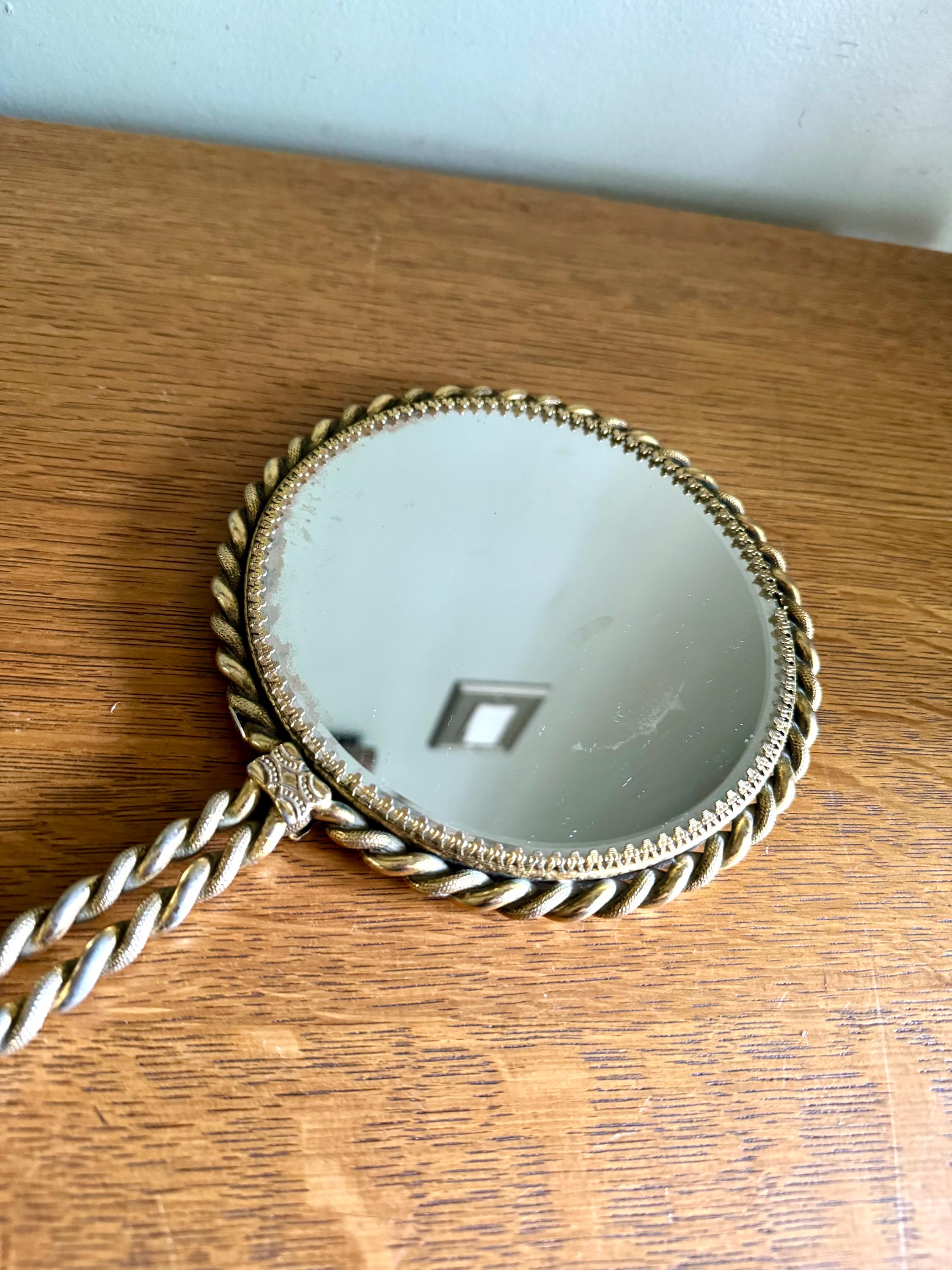 Vtg Stylebuilt Gold Rope Style Hand Mirror | Gold Gilded Double Sided Vanity Mirror | Ornate Magnifying Gold Rope Hand Mirror