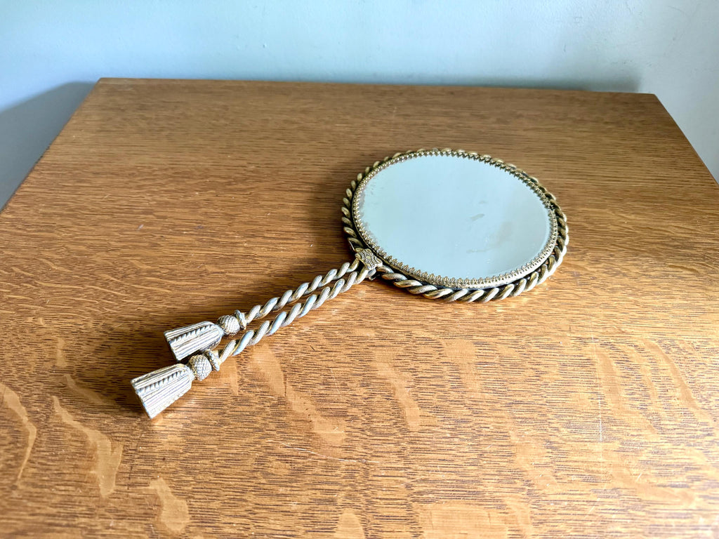Vtg Stylebuilt Gold Rope Style Hand Mirror | Gold Gilded Double Sided Vanity Mirror | Ornate Magnifying Gold Rope Hand Mirror