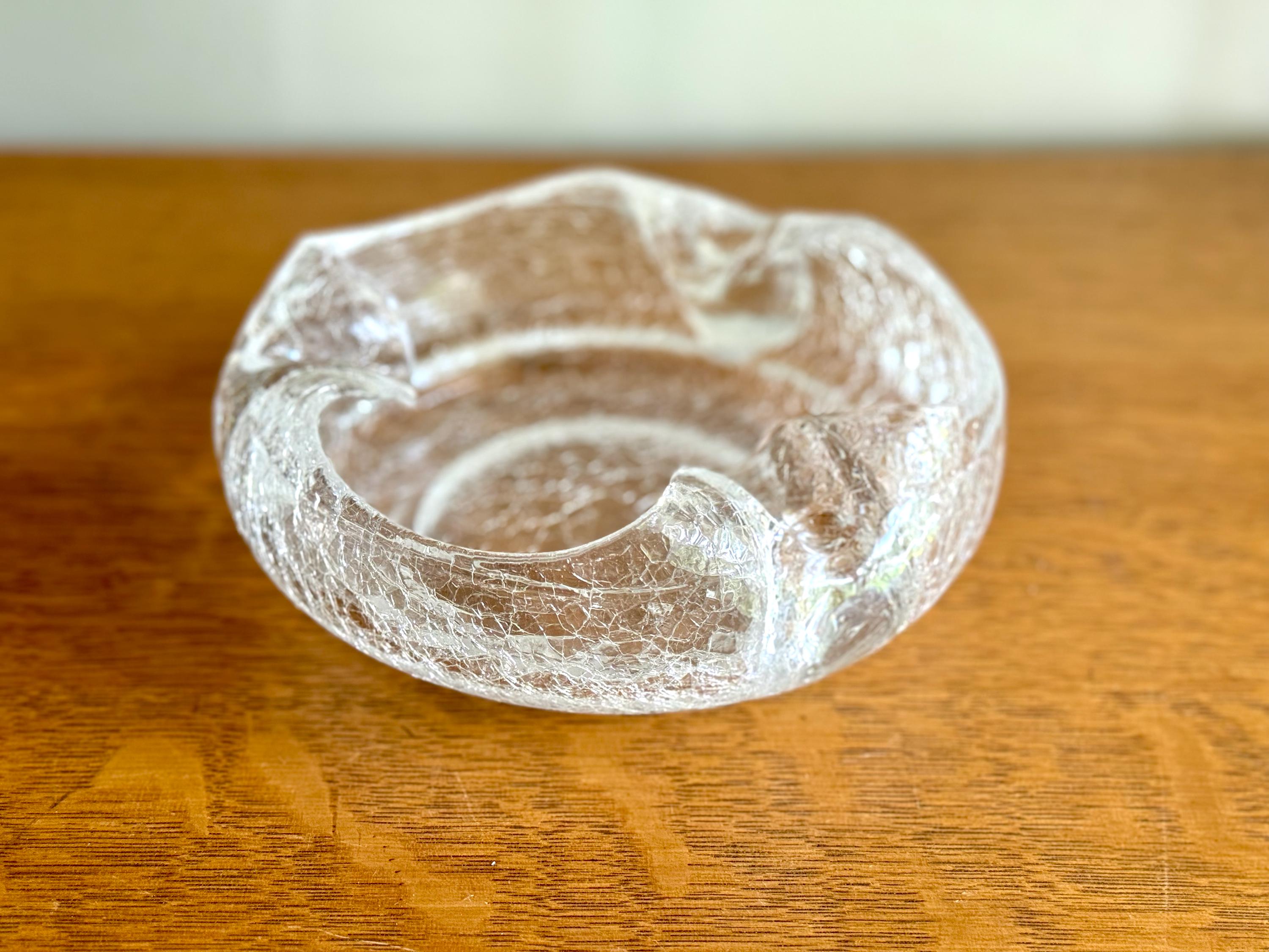 Vtg Clear Crackle Viking Glass Ashtray | Crackle Glass Cigar Ashtray | Clear Crackle Glass Ashtray | MCM Cigar Ashtray