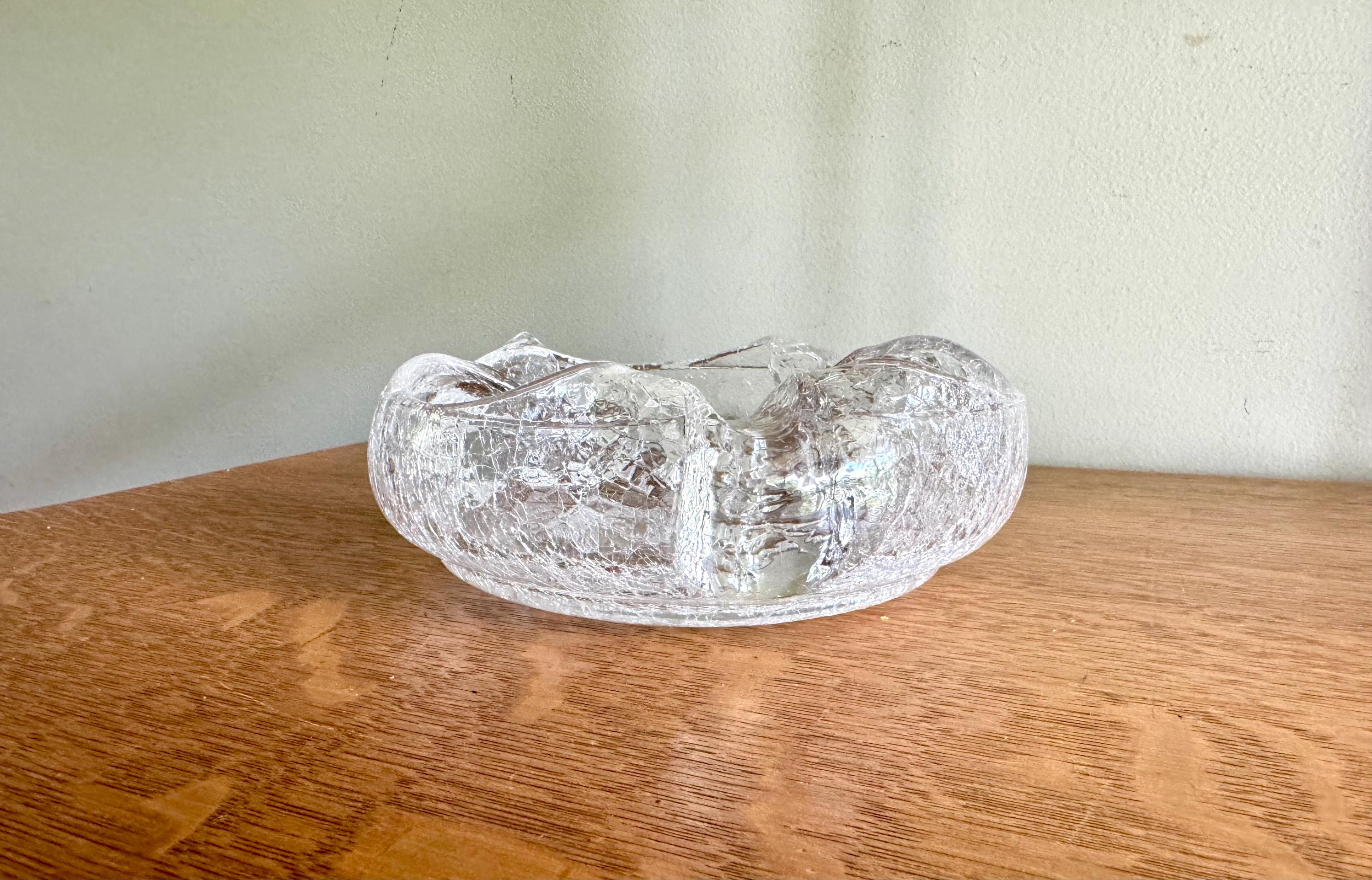 Vtg Clear Crackle Viking Glass Ashtray | Crackle Glass Cigar Ashtray | Clear Crackle Glass Ashtray | MCM Cigar Ashtray