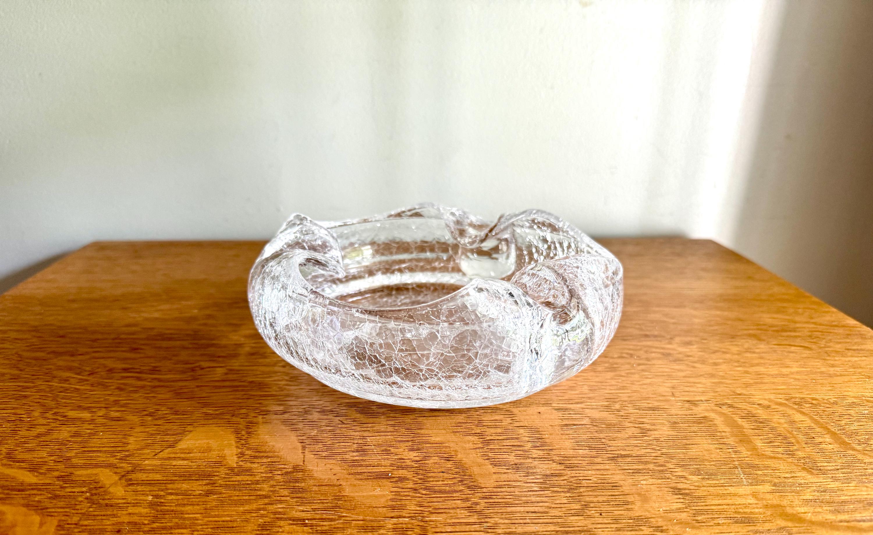 Vtg Clear Crackle Viking Glass Ashtray | Crackle Glass Cigar Ashtray | Clear Crackle Glass Ashtray | MCM Cigar Ashtray