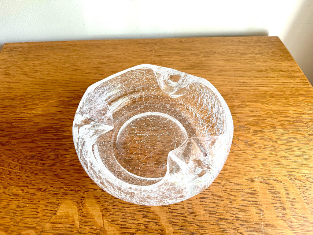 Vtg Clear Crackle Viking Glass Ashtray | Crackle Glass Cigar Ashtray | Clear Crackle Glass Ashtray | MCM Cigar Ashtray