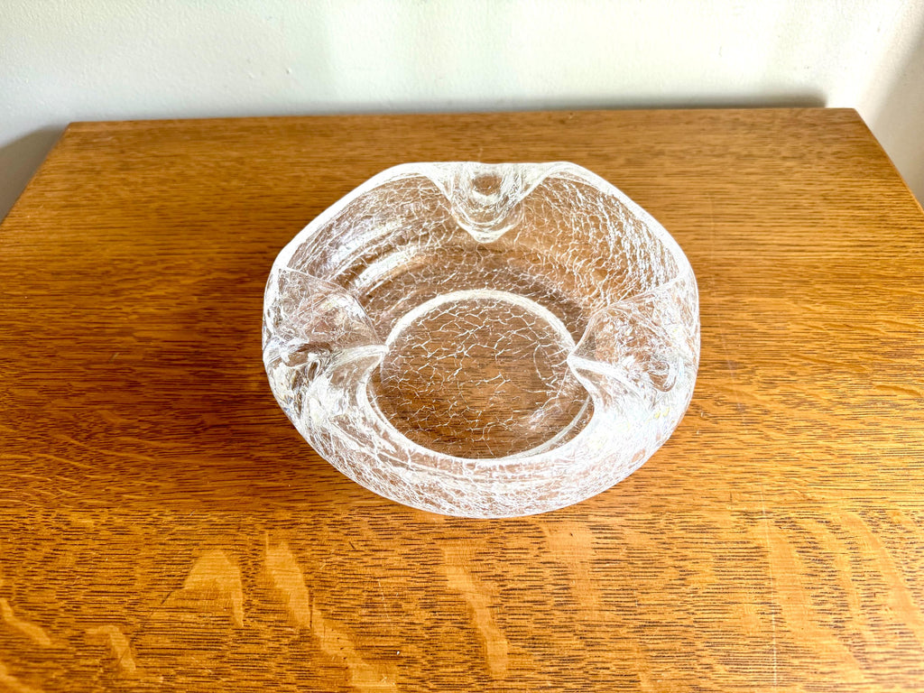 Vtg Clear Crackle Viking Glass Ashtray | Crackle Glass Cigar Ashtray | Clear Crackle Glass Ashtray | MCM Cigar Ashtray