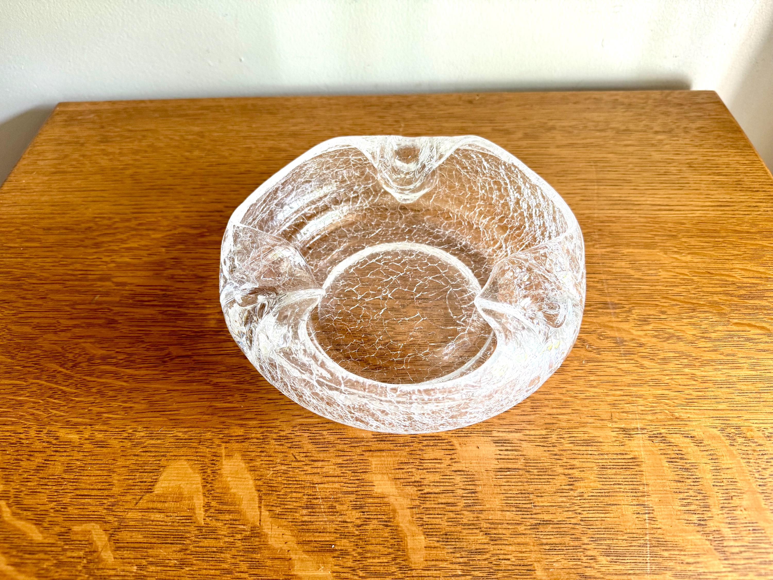 Vtg Clear Crackle Viking Glass Ashtray | Crackle Glass Cigar Ashtray | Clear Crackle Glass Ashtray | MCM Cigar Ashtray