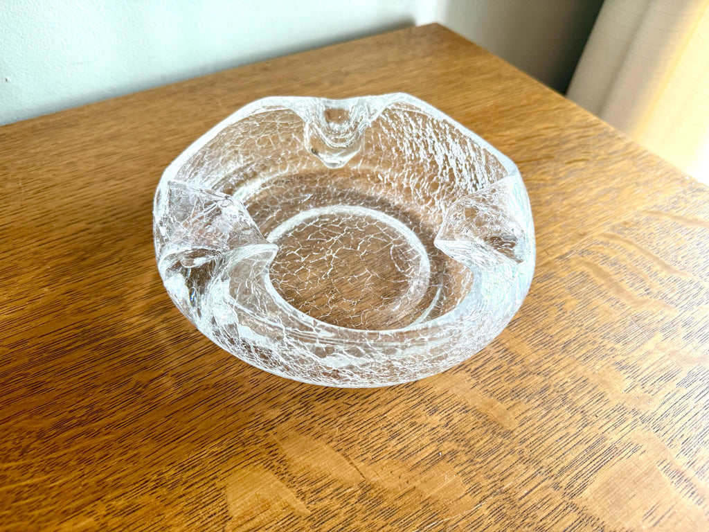 Vtg Clear Crackle Viking Glass Ashtray | Crackle Glass Cigar Ashtray | Clear Crackle Glass Ashtray | MCM Cigar Ashtray