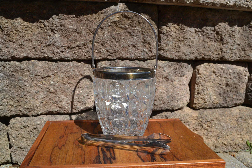 Vtg Heavy Crystal Ice Pale With Metal Rim | Vtg Glass Ice bucket | Cut Crystal With Silver Plated Handle | Retro Bar Cart Ice Bucket