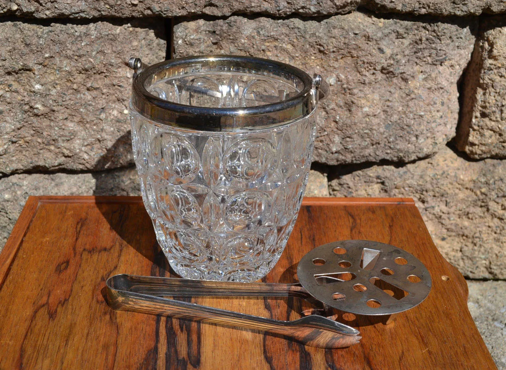Vtg Heavy Crystal Ice Pale With Metal Rim | Vtg Glass Ice bucket | Cut Crystal With Silver Plated Handle | Retro Bar Cart Ice Bucket