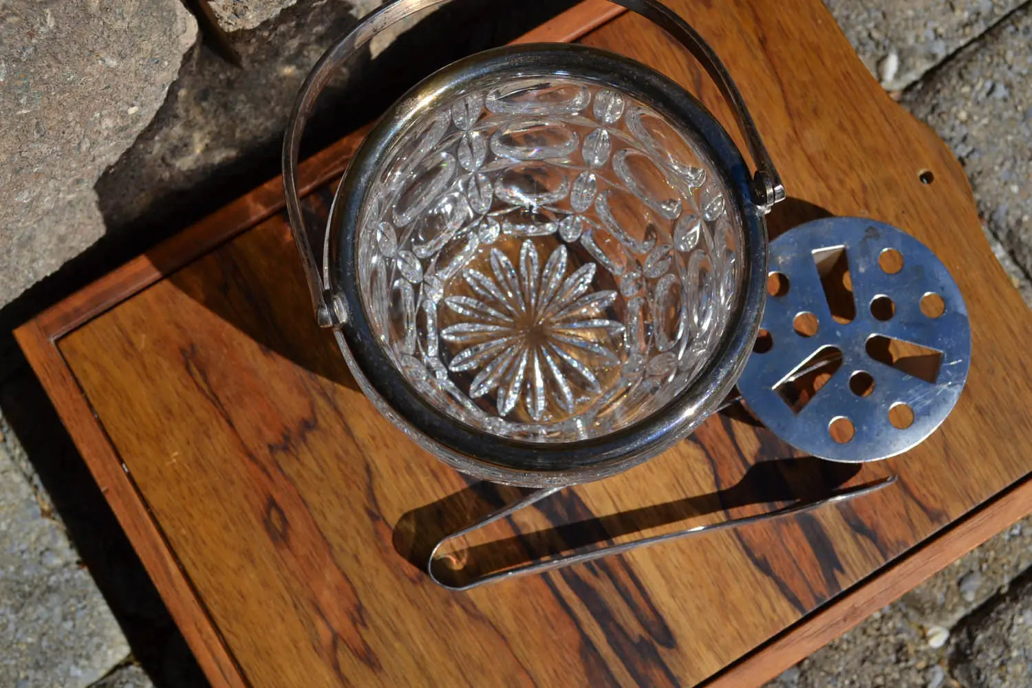 Vtg Heavy Crystal Ice Pale With Metal Rim | Vtg Glass Ice bucket | Cut Crystal With Silver Plated Handle | Retro Bar Cart Ice Bucket