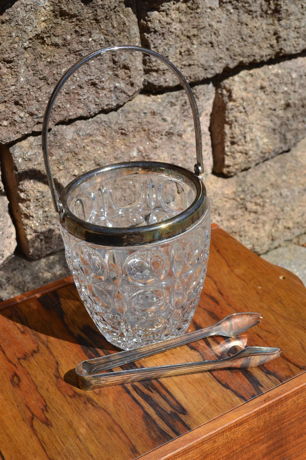 Vtg Heavy Crystal Ice Pale With Metal Rim | Vtg Glass Ice bucket | Cut Crystal With Silver Plated Handle | Retro Bar Cart Ice Bucket