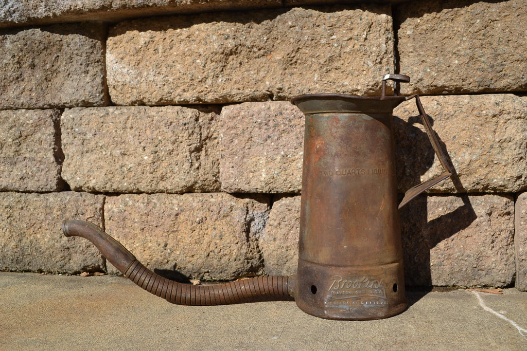 Distressed Brookins Oil Can | Antique Rustic Oil Can | No Spill Oil Can | Steampunk Oil Can | Fluid Container | Old Oil Can | Vintage Service Station