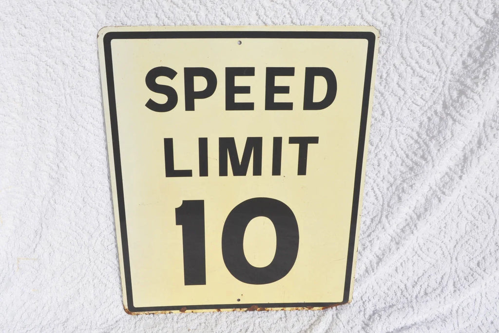 Vtg Large Reflective Speed Limit Sign | 10MPH Sign | Speed Limit 10 Sign |  Road Sign | Industrial 24" x 30" Road Sign | Black & White