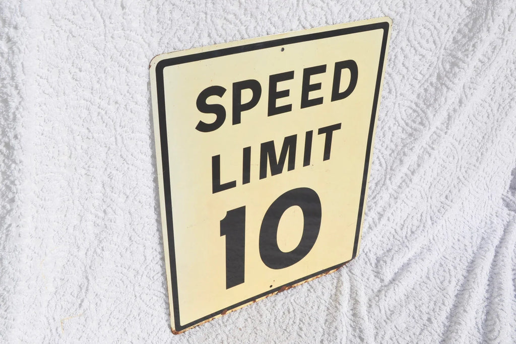 Vtg Large Reflective Speed Limit Sign | 10MPH Sign | Speed Limit 10 Sign |  Road Sign | Industrial 24" x 30" Road Sign | Black & White