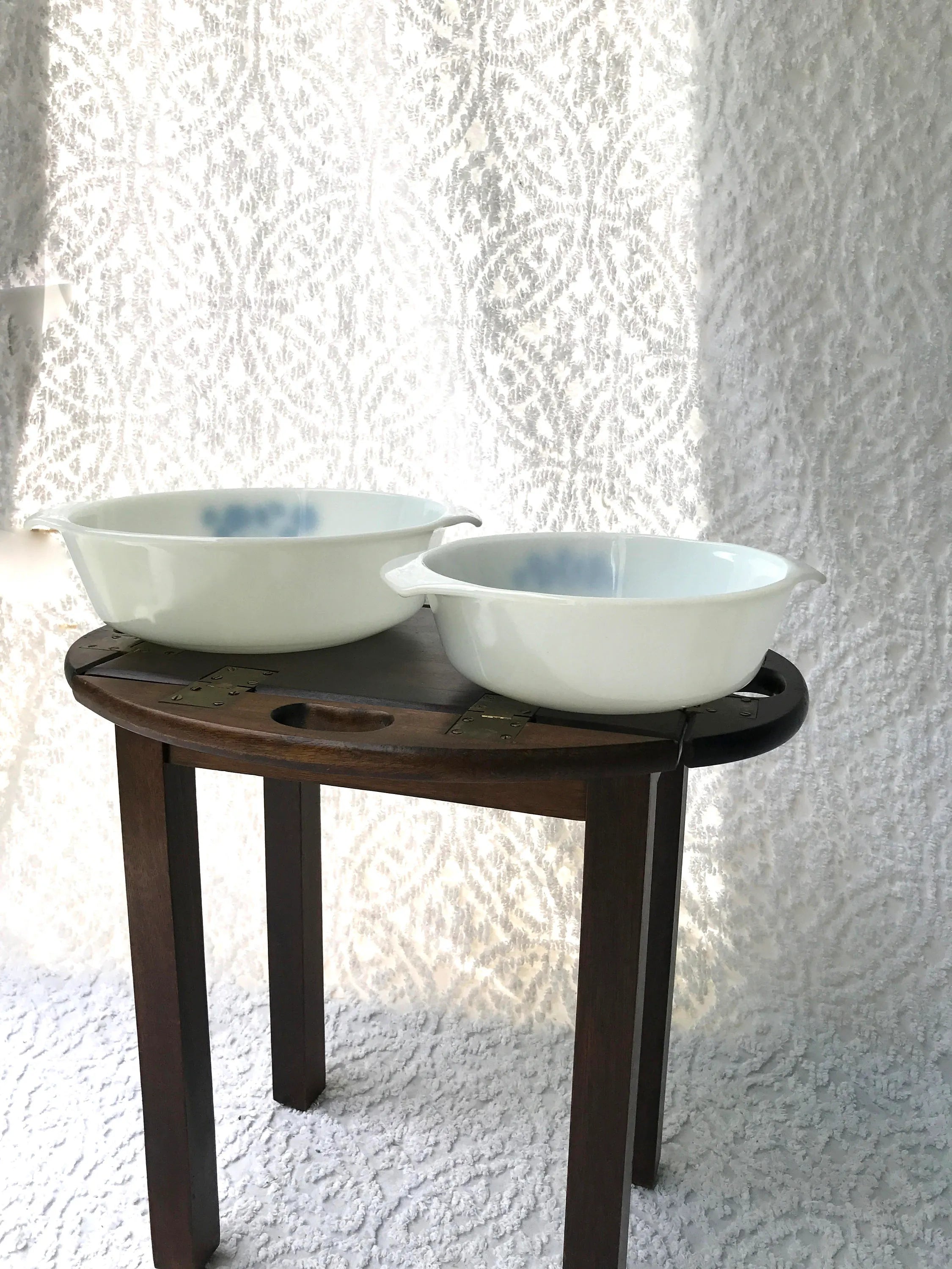 Vtg Anchor Hocking Casserole Dishes | Fire King Milk Glass Dishes | 1 & 2 Quart Casserole Dishes | Blue Corn Flowers and Sunflowers Dish