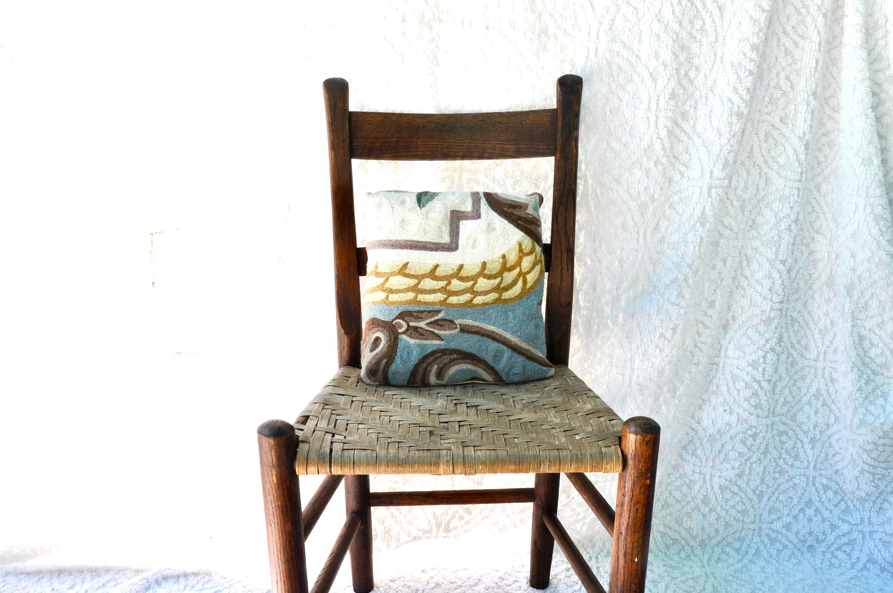 Embroidered Accent Pillow | Retro Throw Pillow | Vintage Abstract Designed Embroidered Pillow | Decorative Pillow Crewel Work Bohemian