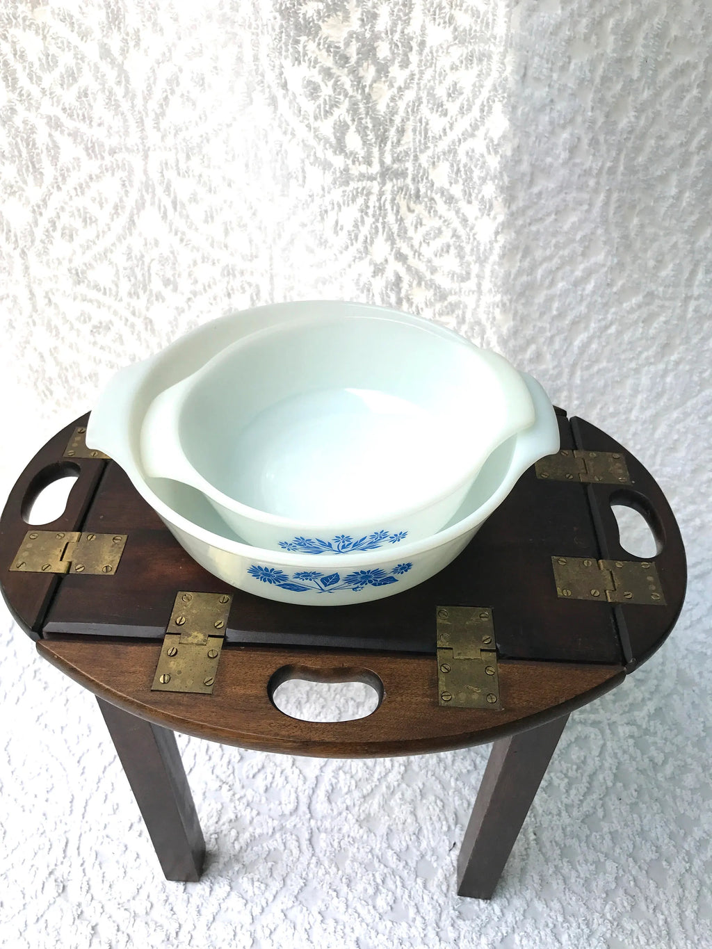 Vtg Anchor Hocking Casserole Dishes | Fire King Milk Glass Dishes | 1 & 2 Quart Casserole Dishes | Blue Corn Flowers and Sunflowers Dish
