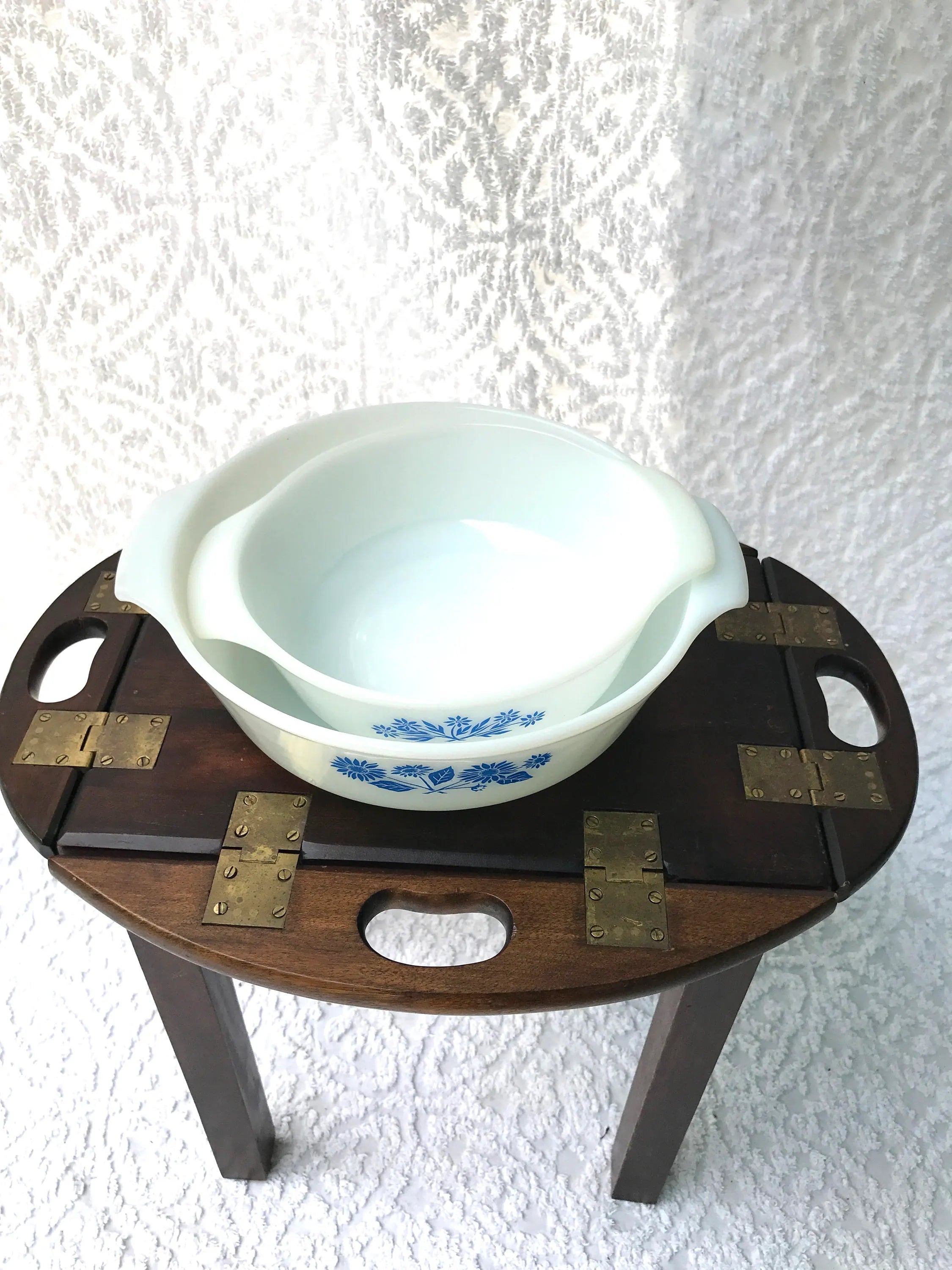 Vtg Anchor Hocking Casserole Dishes | Fire King Milk Glass Dishes | 1 & 2 Quart Casserole Dishes | Blue Corn Flowers and Sunflowers Dish