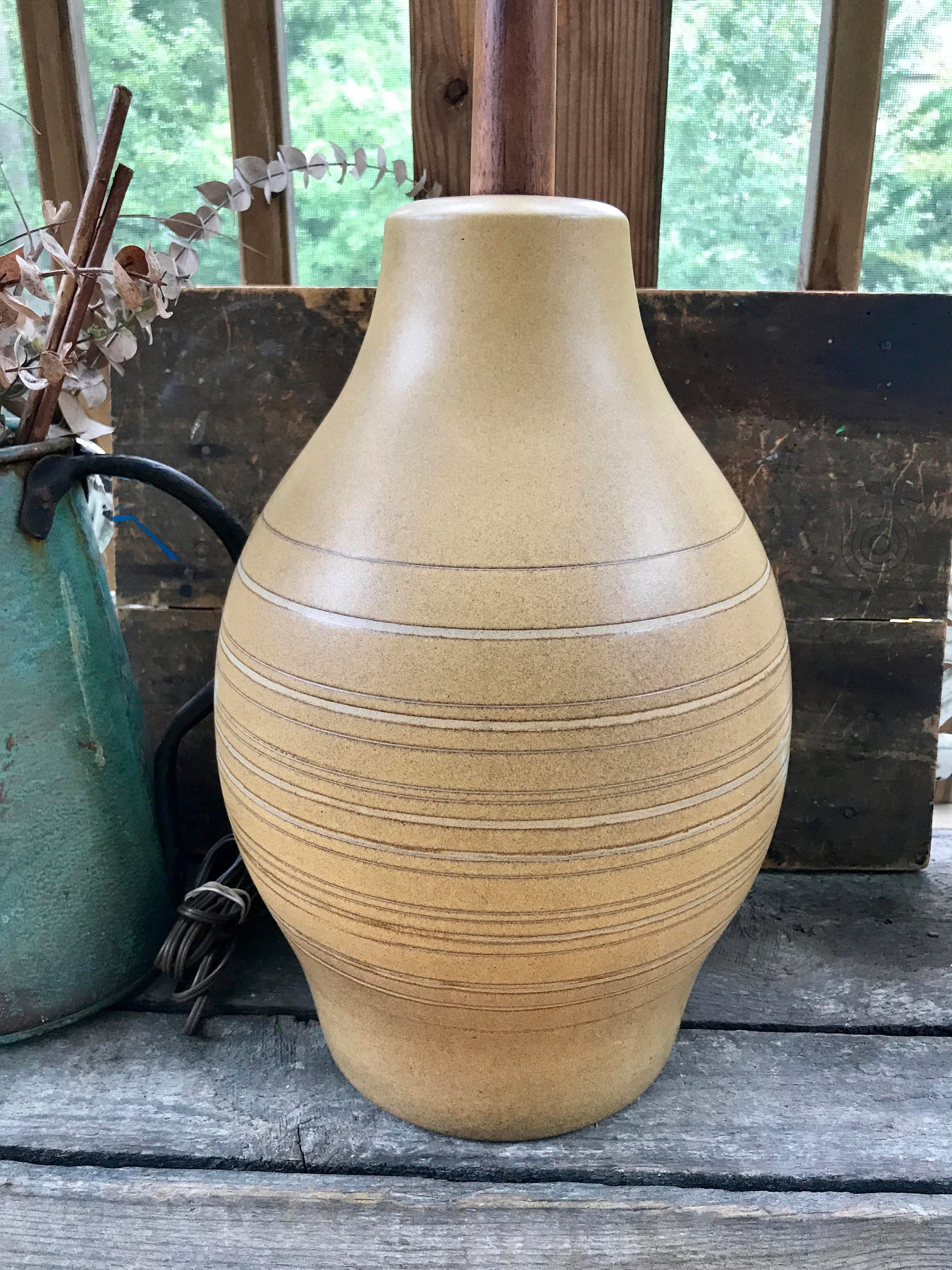 Mid Century Martz Marshall Studios Lamp | Martz Pottery Modern Lamp | Signed Martz Ceramic and Teak Table Lamp | MCM Lamp. 1960s Decor