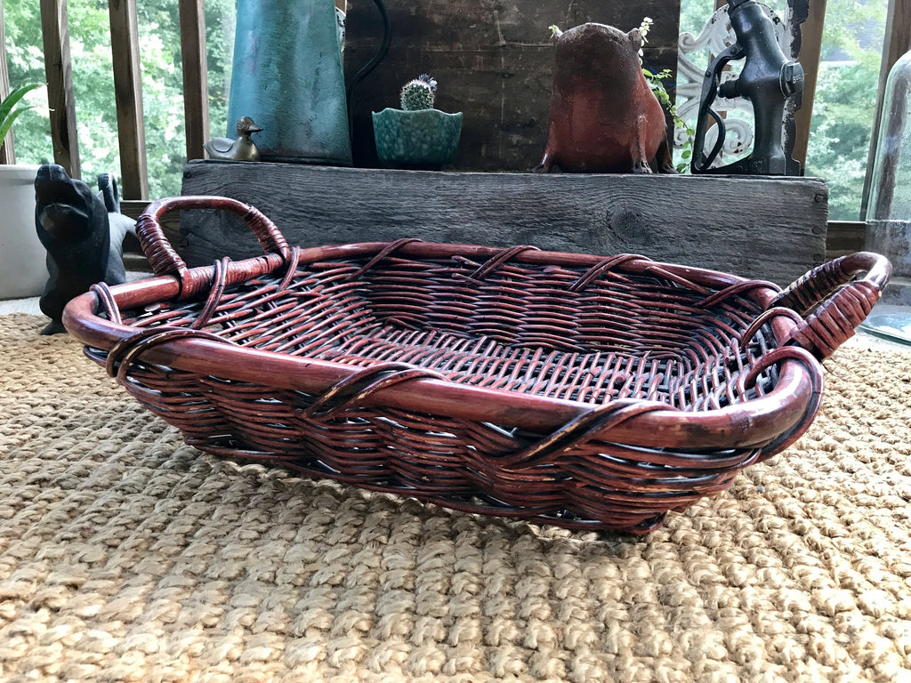 Wicker Bread Basket | Rustic Wicker Storage | 80's Bohemian Basket | Wall Wicker Basket | Flat Rattan Basket | Beach House Decor