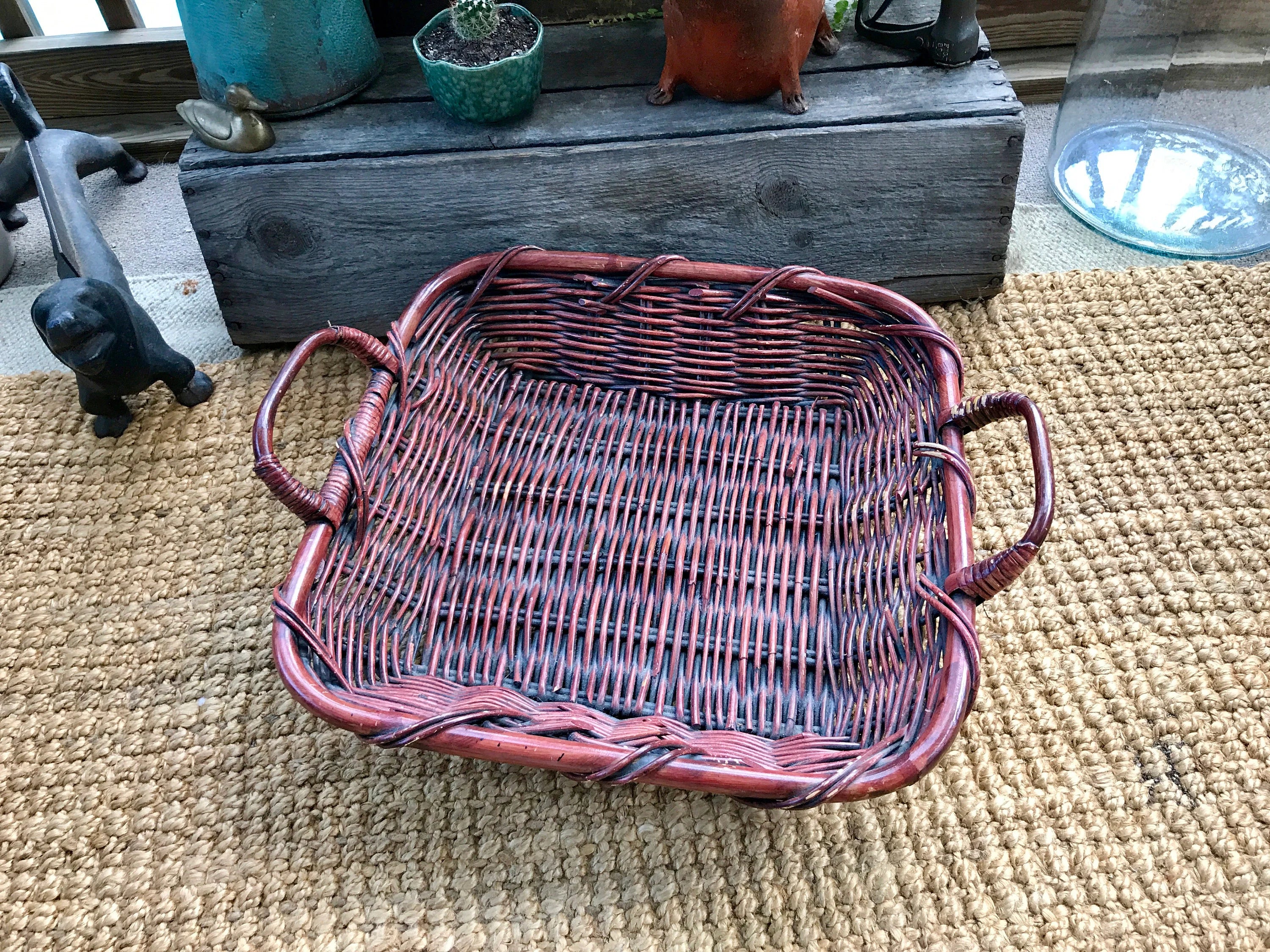 Wicker Bread Basket | Rustic Wicker Storage | 80's Bohemian Basket | Wall Wicker Basket | Flat Rattan Basket | Beach House Decor