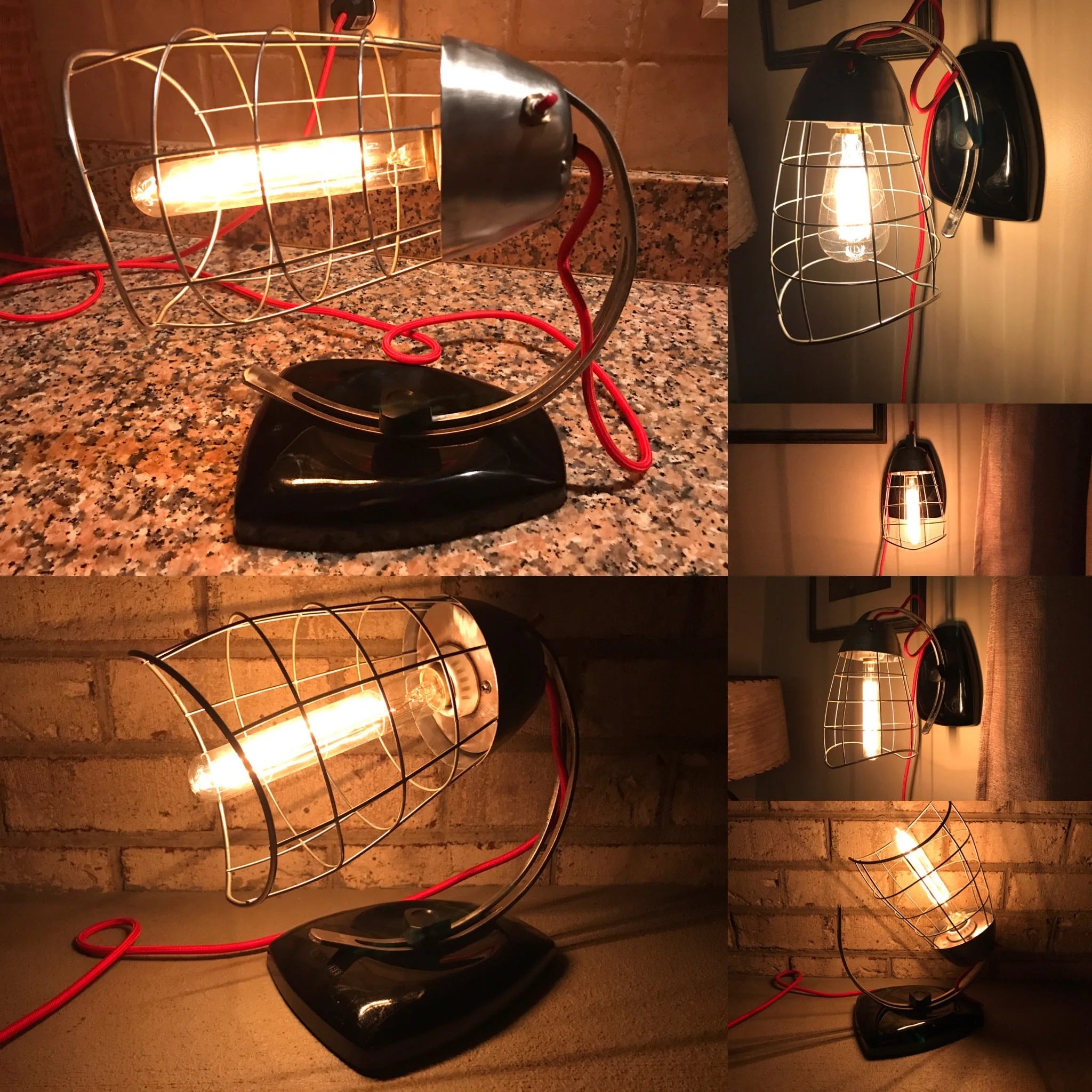 Repurposed Vintage Heat Lamp | Mid Century Industrial Wall Sconce | Rustic Desk Lamp | Steampunk Style Decor | Reclaimed Lighting| Raw Metal