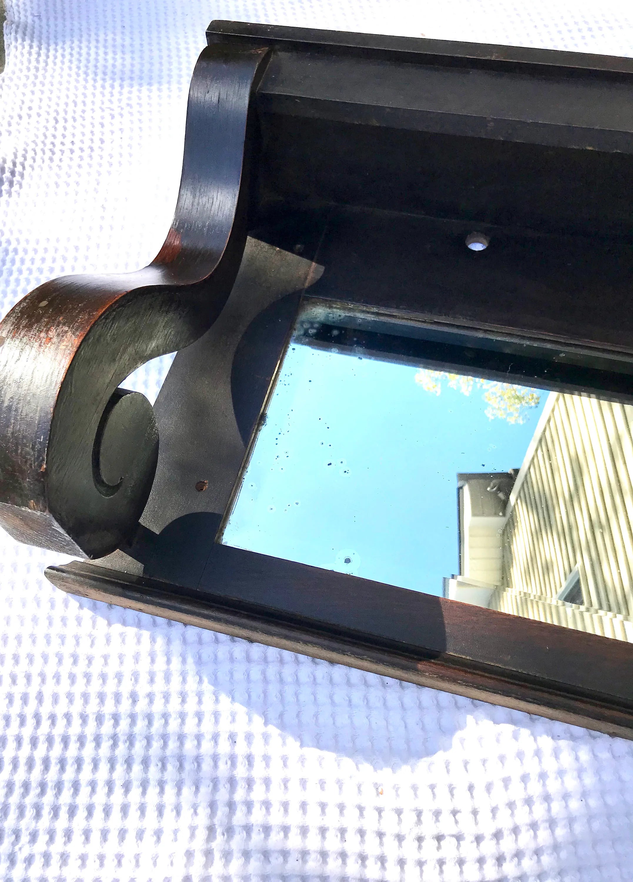 Antique Wooden Mantel with Mirror | Mantel with Corbels | Beveled Mirror | Antique Shelf with Mirror | Fireplace Mantel | Antique Headboard