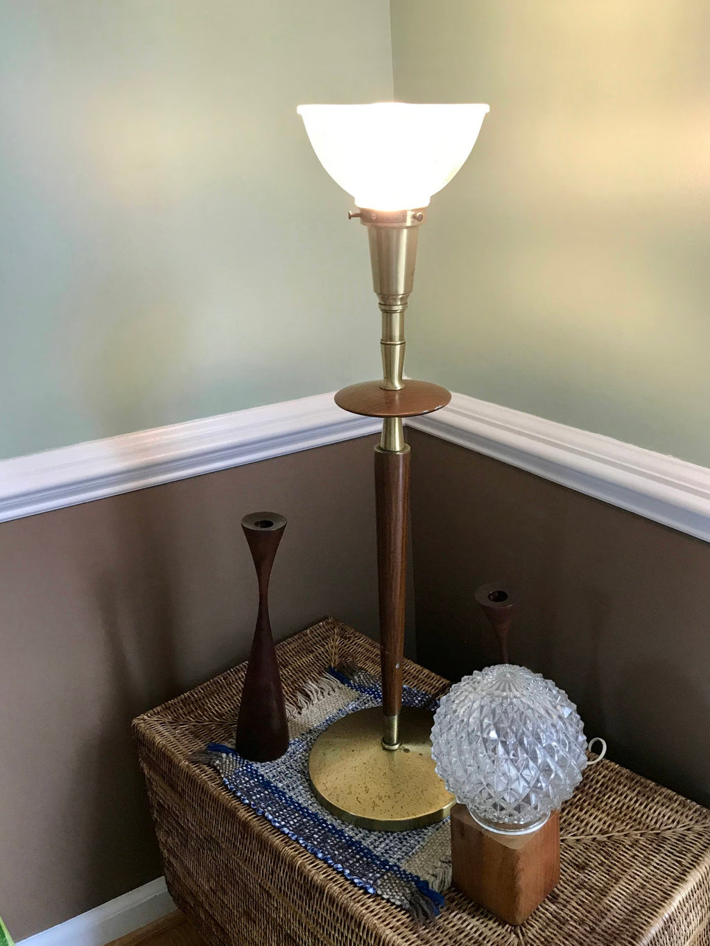 Mid Century Torchiere Lamp By Rembrandt | Rembrandt Modern Lamp | Brass Torchiere Lamp with Milk Glass Shade | Rembrandt Retro Table Lamp