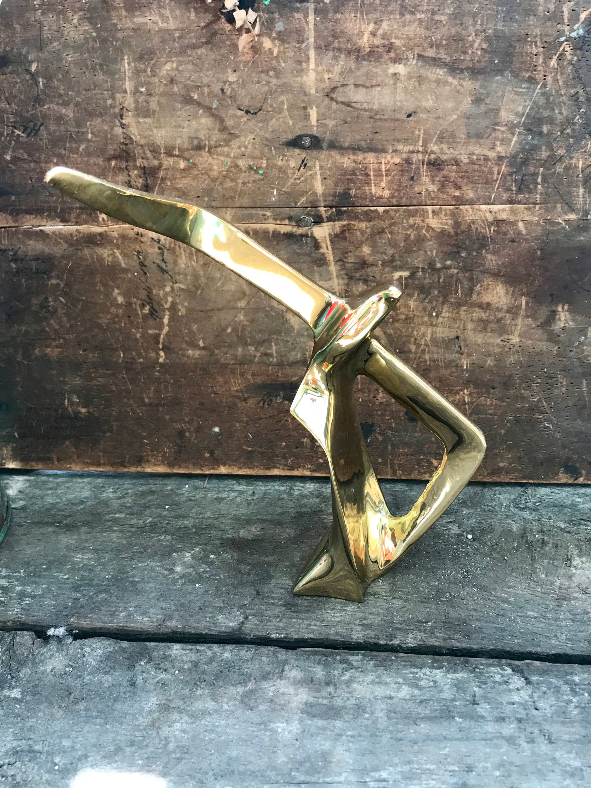 Vintage Brass Seagull Sculpture | Solid Brass Bird Art | Large Solid Brass Mid Century Decor | Modern Brass Abstract Art | Beach House decor