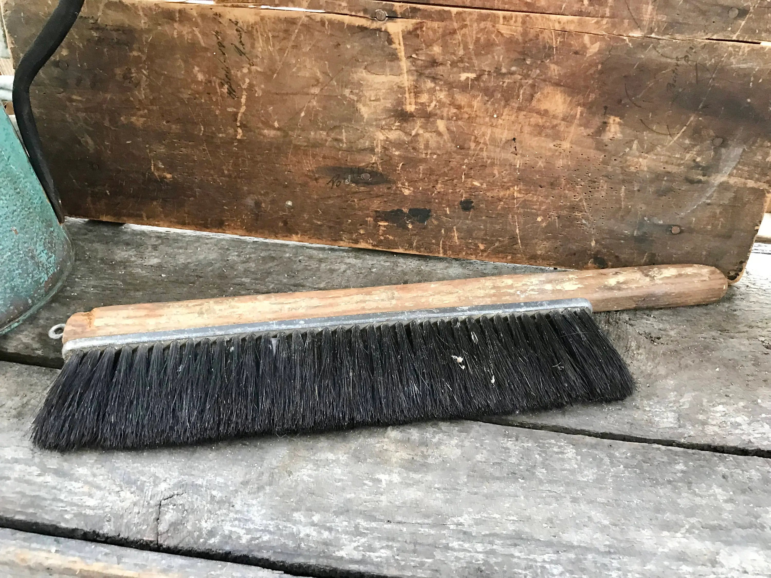 Vtg Large Wood Handled Wall Paper Brush | Rustic Bristle Brush | Dusting Bush | Rustic Wall Hanging | Table Brush | Rustic Tools