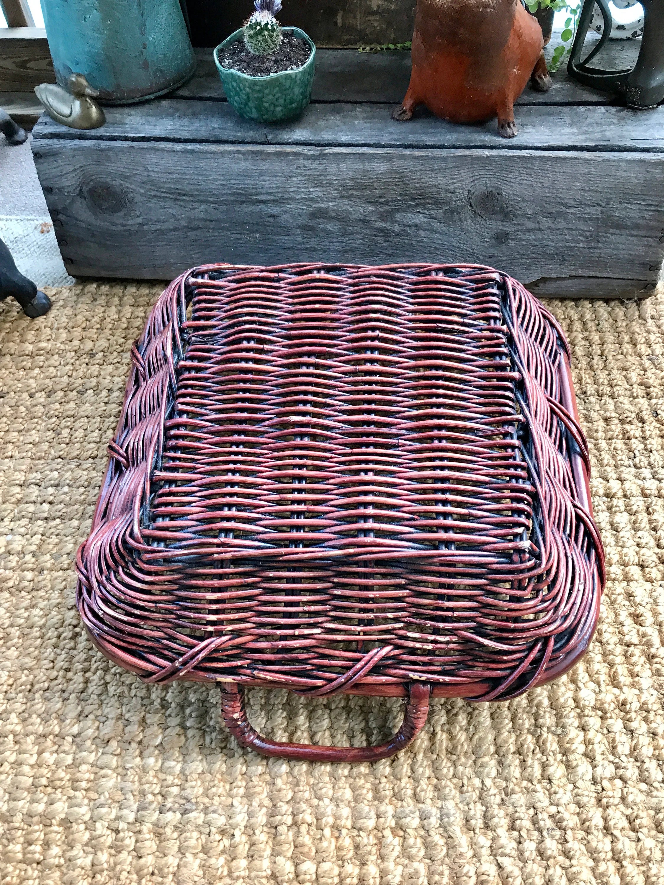 Wicker Bread Basket | Rustic Wicker Storage | 80's Bohemian Basket | Wall Wicker Basket | Flat Rattan Basket | Beach House Decor