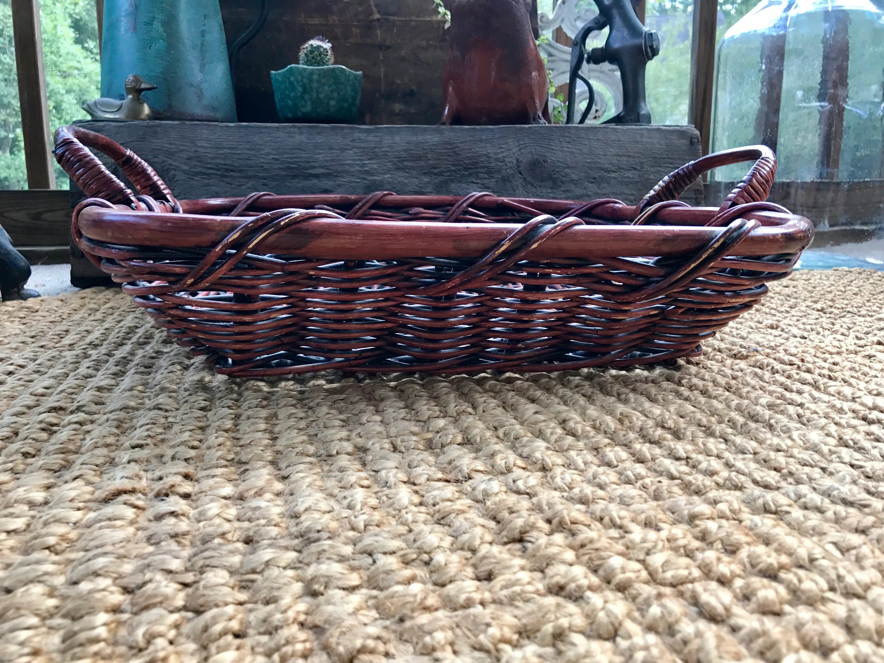 Wicker Bread Basket | Rustic Wicker Storage | 80's Bohemian Basket | Wall Wicker Basket | Flat Rattan Basket | Beach House Decor