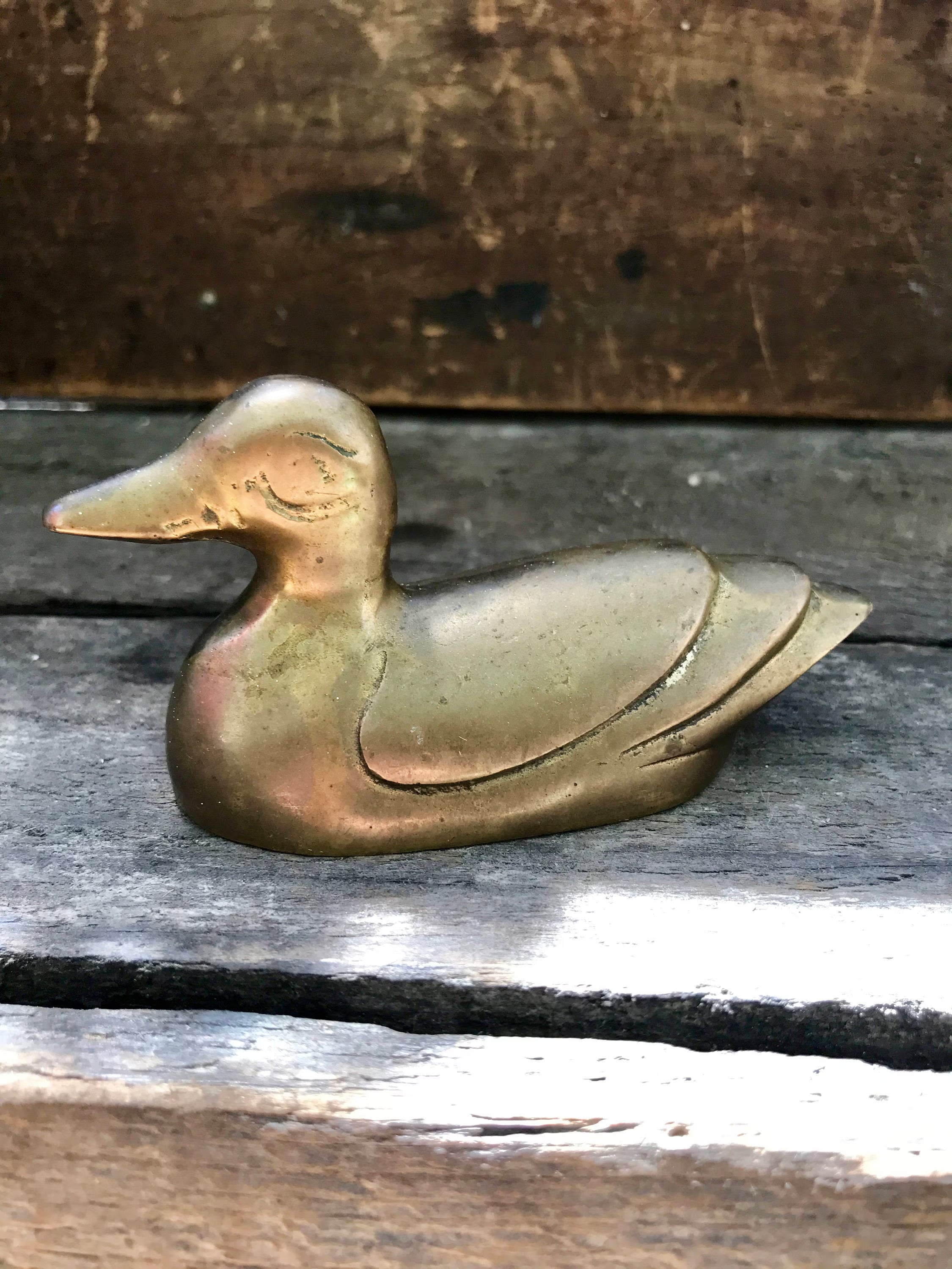 Vintage Solid Brass Duck Paperweight | Rustic Brass Figurine | Brass Decor | Small Brass Duck Decor | Desk Decor | Office Decor