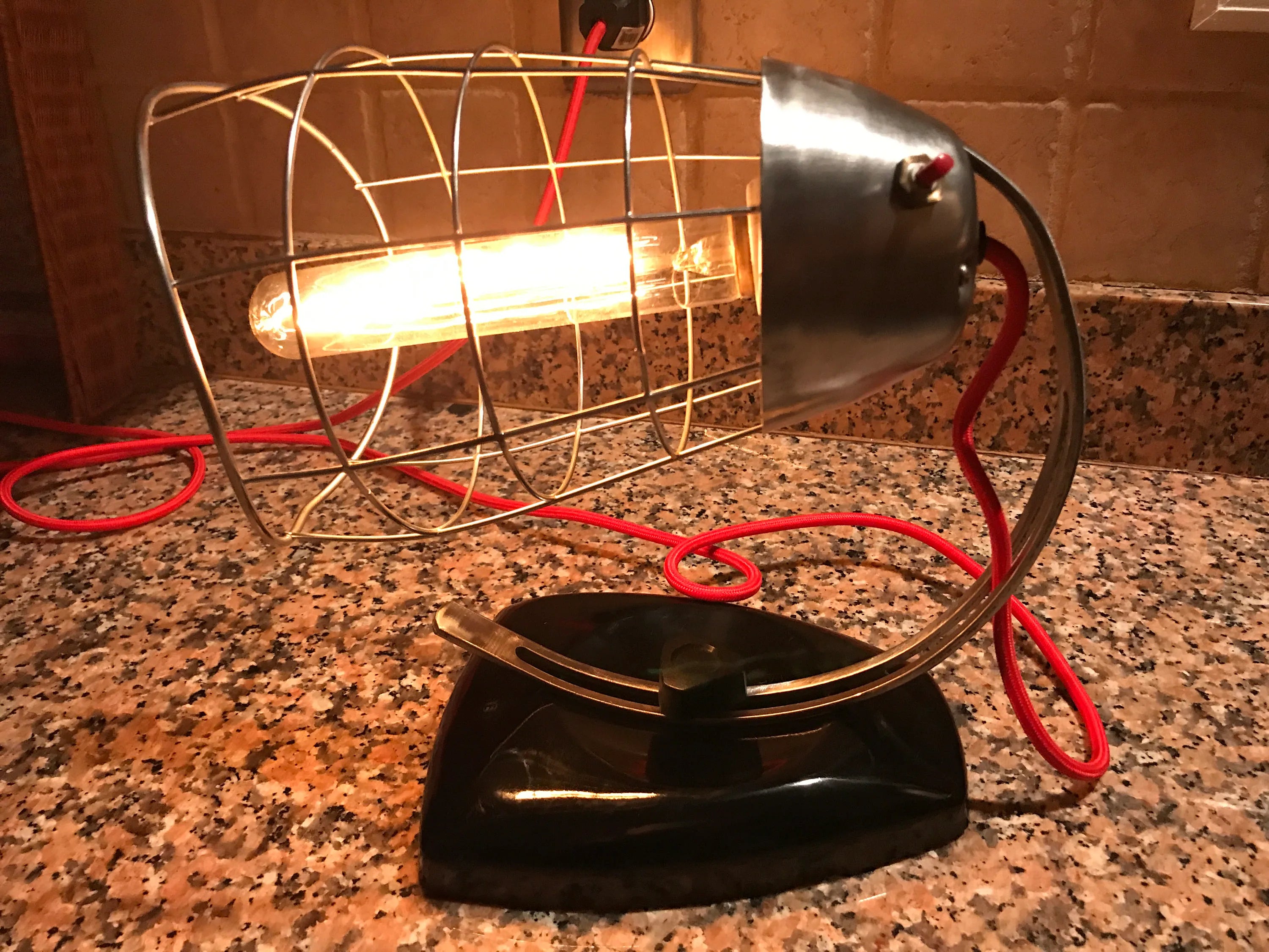 Repurposed Vintage Heat Lamp | Mid Century Industrial Wall Sconce | Rustic Desk Lamp | Steampunk Style Decor | Reclaimed Lighting| Raw Metal