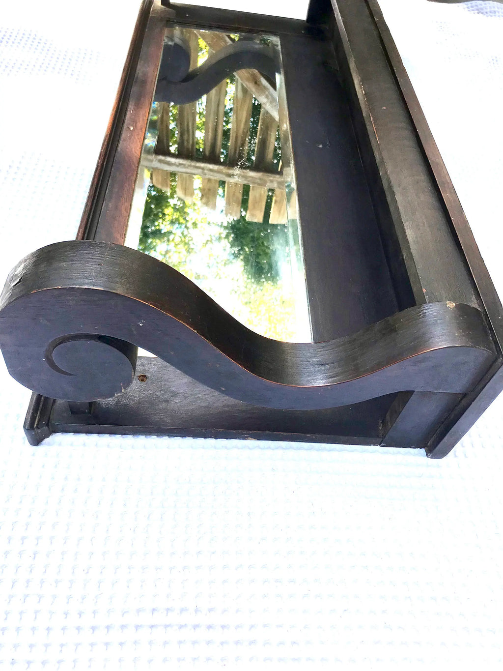 Antique Wooden Mantel with Mirror | Mantel with Corbels | Beveled Mirror | Antique Shelf with Mirror | Fireplace Mantel | Antique Headboard