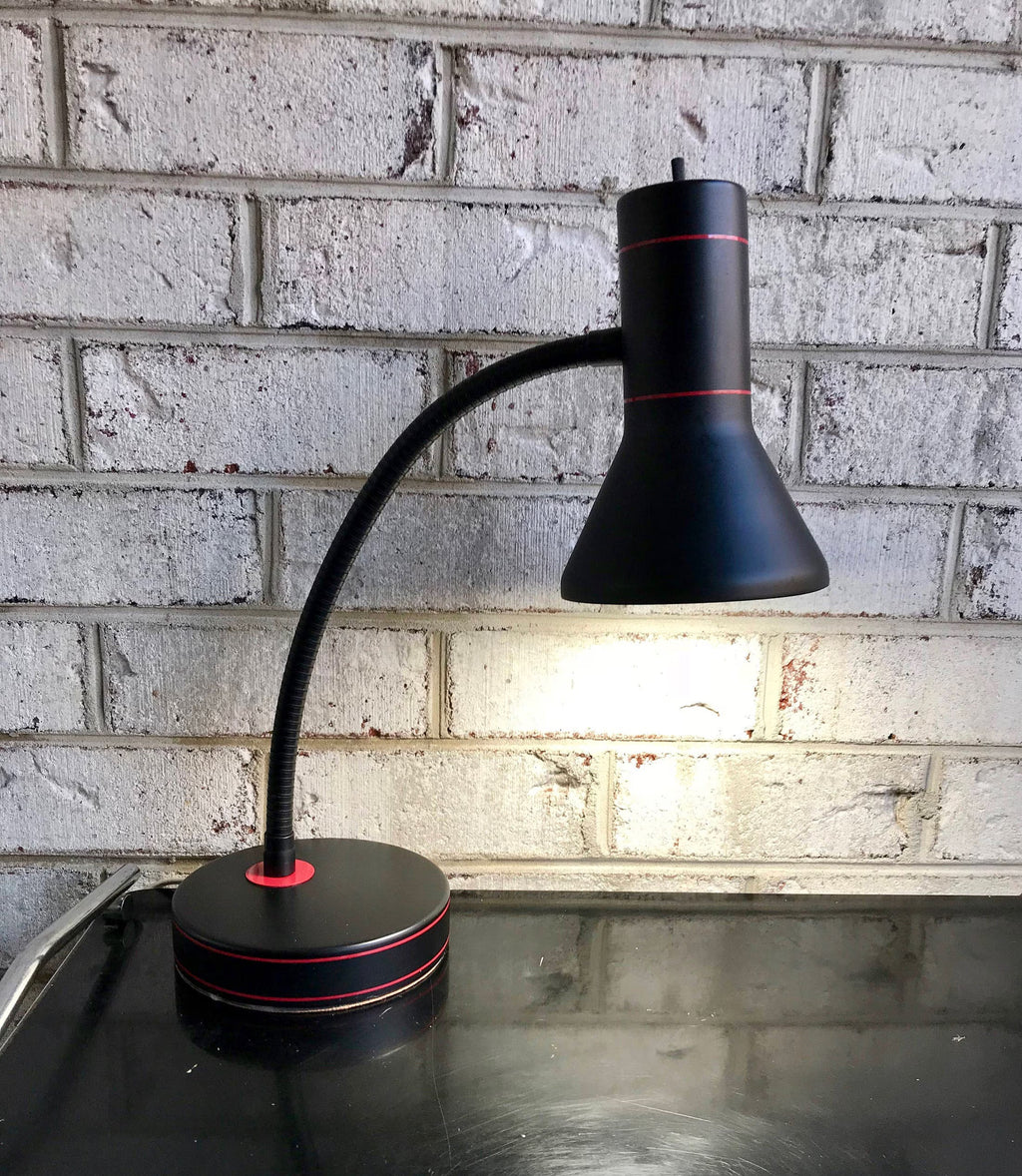 Vintage Black And Red Gooseneck Lamp | Bullet Desk Lamp | Metal Goose Neck Lamp | Retro Style Desk Lamp | Atomic Task Lamp | Flexible Light