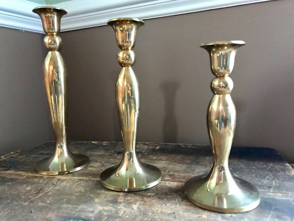 Set of 3 Solid Brass Candlestick | 3 Brass Candles Sticks | Hollywood Regency Brass Candle Holders | Brass Candlesticks | Candle Holders