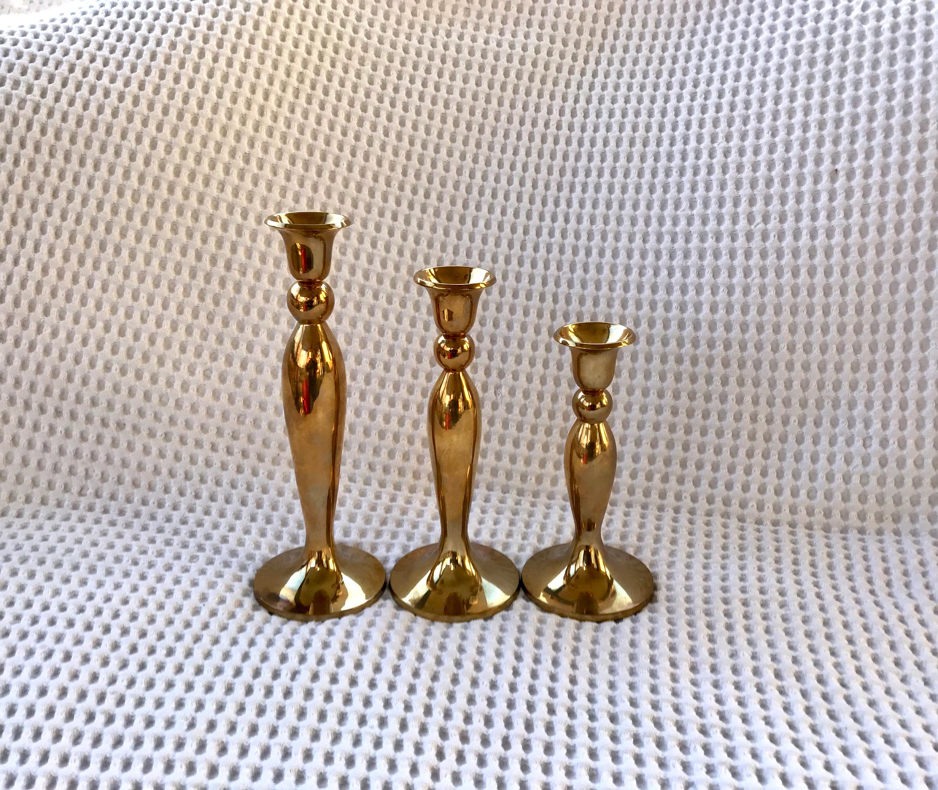 Set of 3 Solid Brass Candlestick | 3 Brass Candles Sticks | Hollywood Regency Brass Candle Holders | Brass Candlesticks | Candle Holders