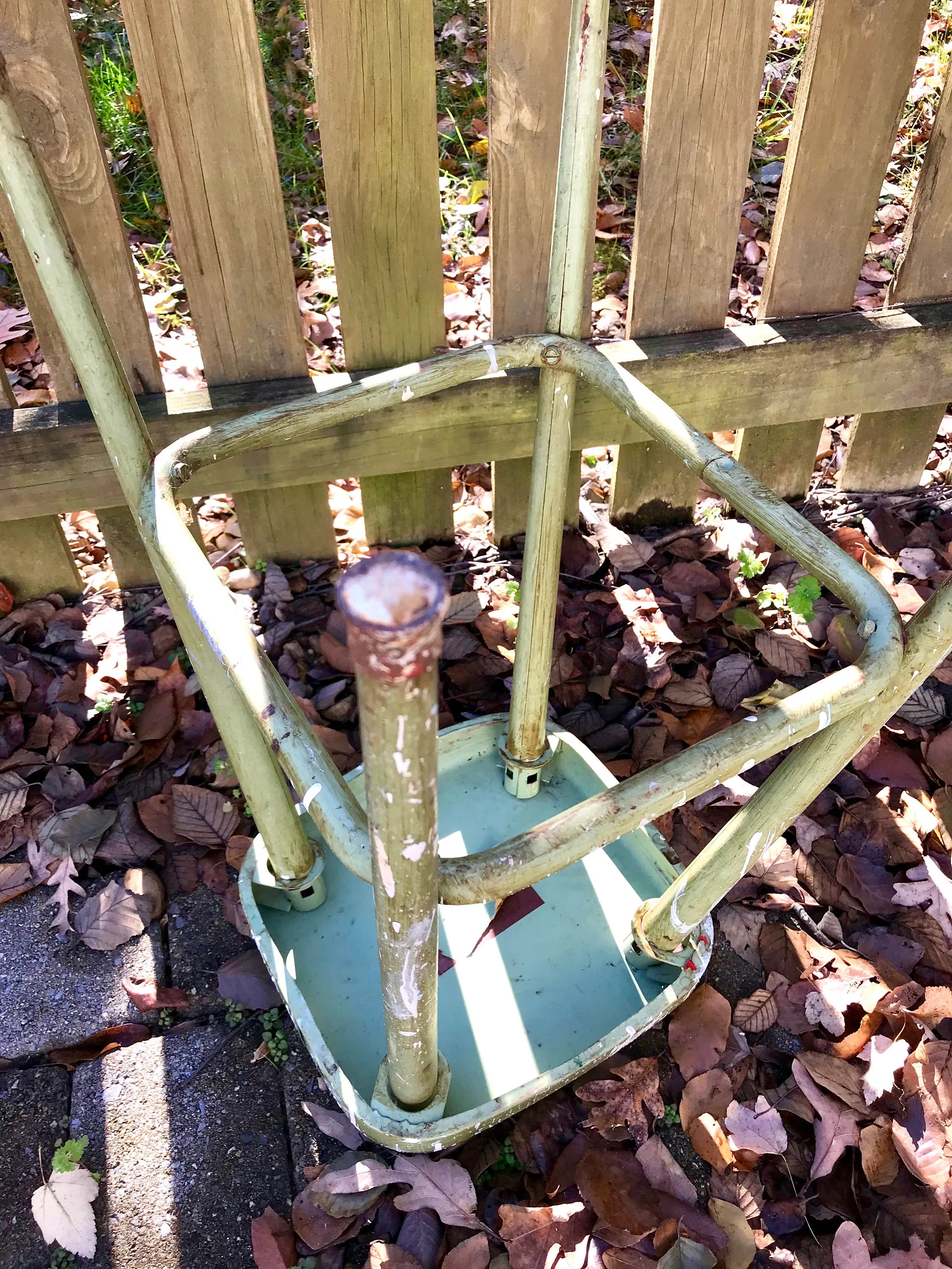 Tall Metal Stool | Rustic Painted Stool | Industrial Painters Stool | Workshop Stool | Industrial Stool | Olive Green Stool | Paint Drippings