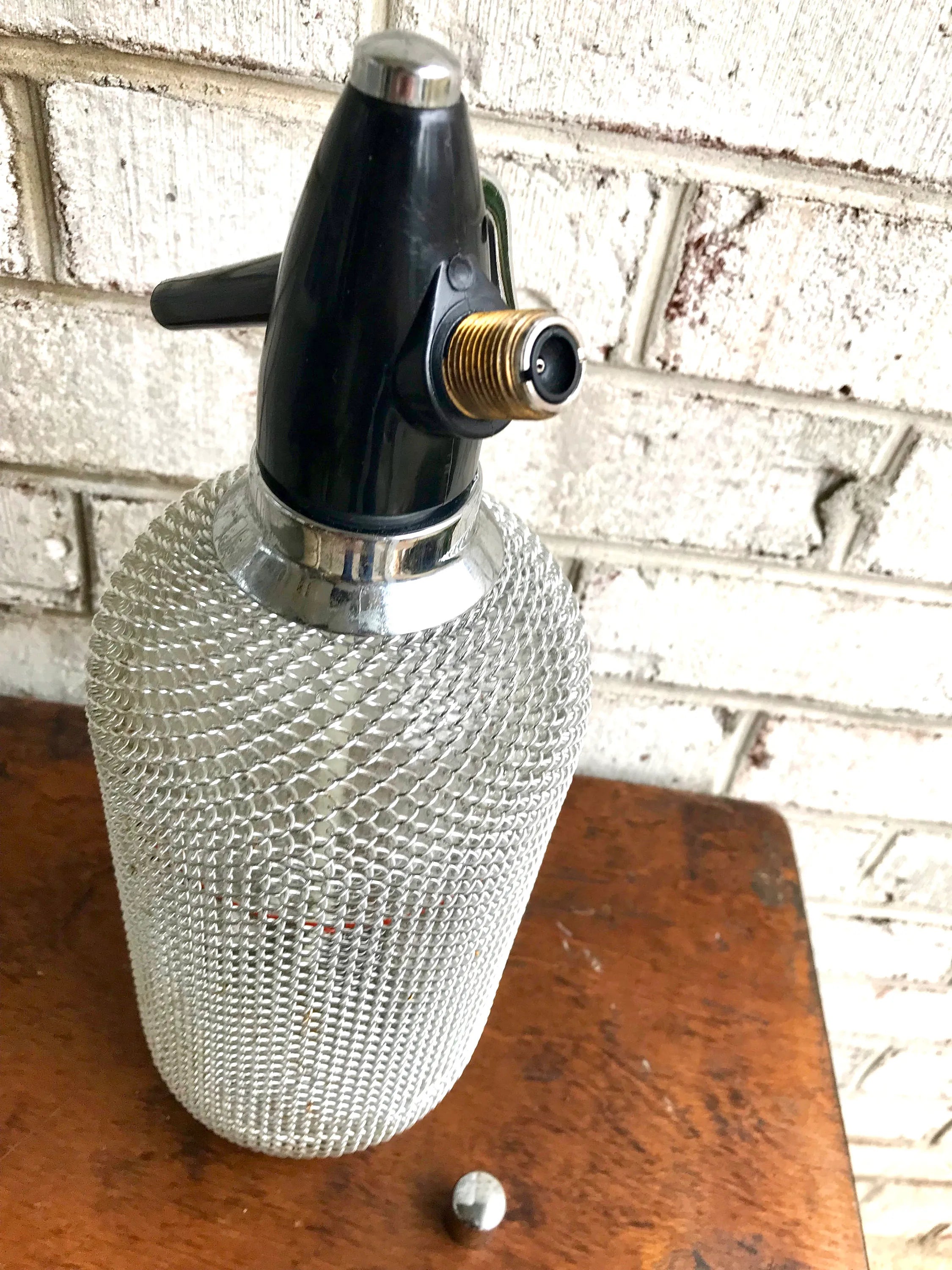 Czech Syphon Seltzer Bottle | Retro Bar Decor | Soda Syphon | Metal Mesh Seltzer Bottle | Mad Men Decor | Retro Barware |