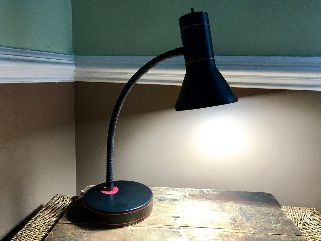 Vintage Black And Red Gooseneck Lamp | Bullet Desk Lamp | Metal Goose Neck Lamp | Retro Style Desk Lamp | Atomic Task Lamp | Flexible Light