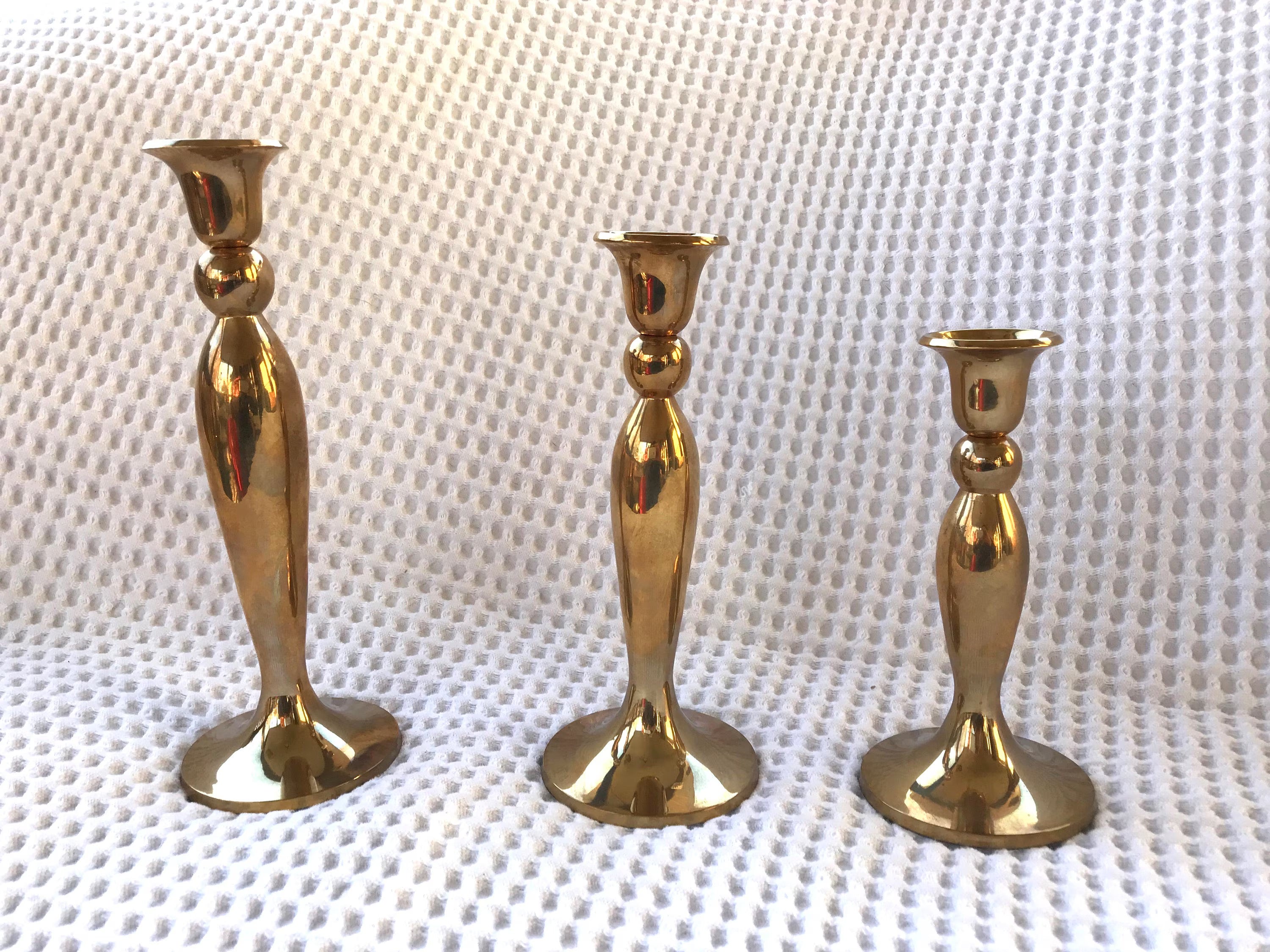 Set of 3 Solid Brass Candlestick | 3 Brass Candles Sticks | Hollywood Regency Brass Candle Holders | Brass Candlesticks | Candle Holders