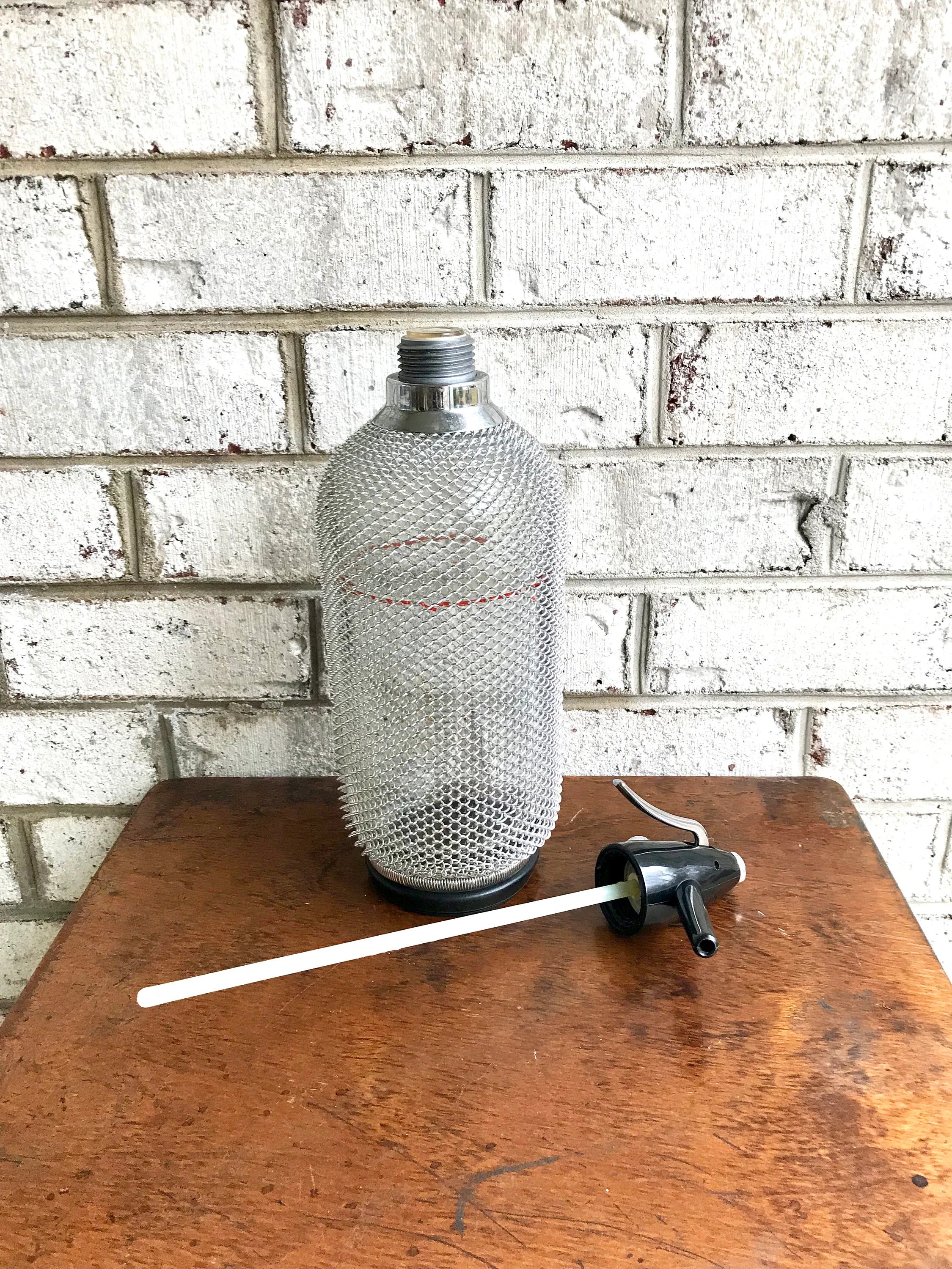 Czech Syphon Seltzer Bottle | Retro Bar Decor | Soda Syphon | Metal Mesh Seltzer Bottle | Mad Men Decor | Retro Barware |