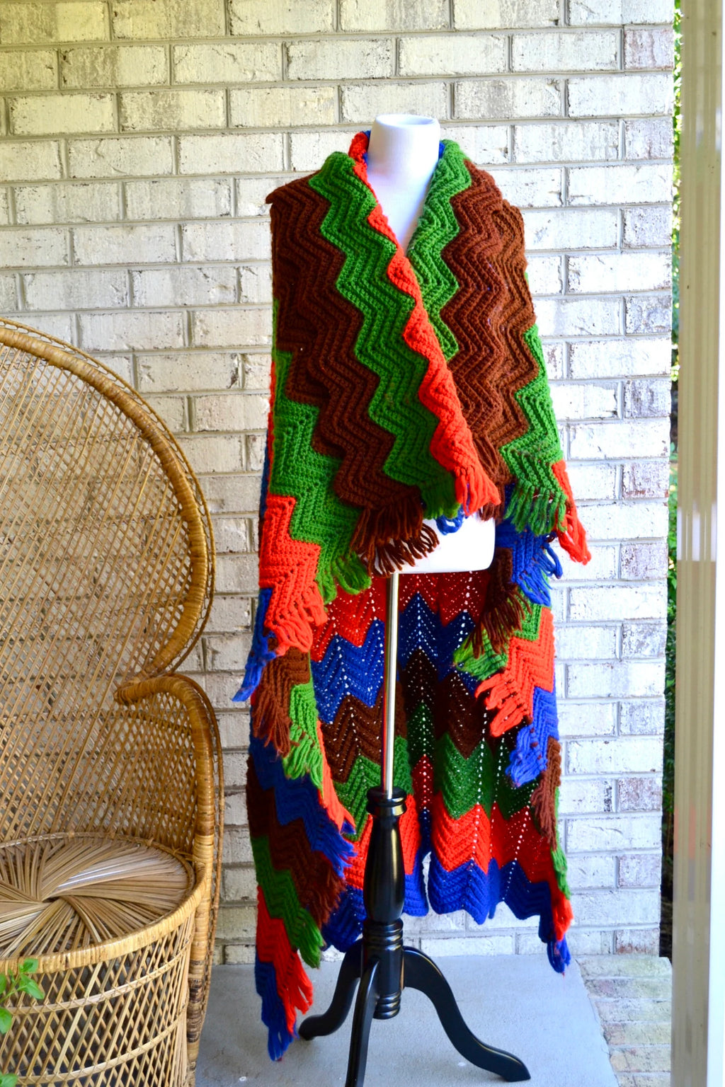 Vtg Afghan Blanket | Multicolored Zig Zag Crocheted Blanket | Woven Throw Blanket | Knitted Striped Blanket | Travel Throw