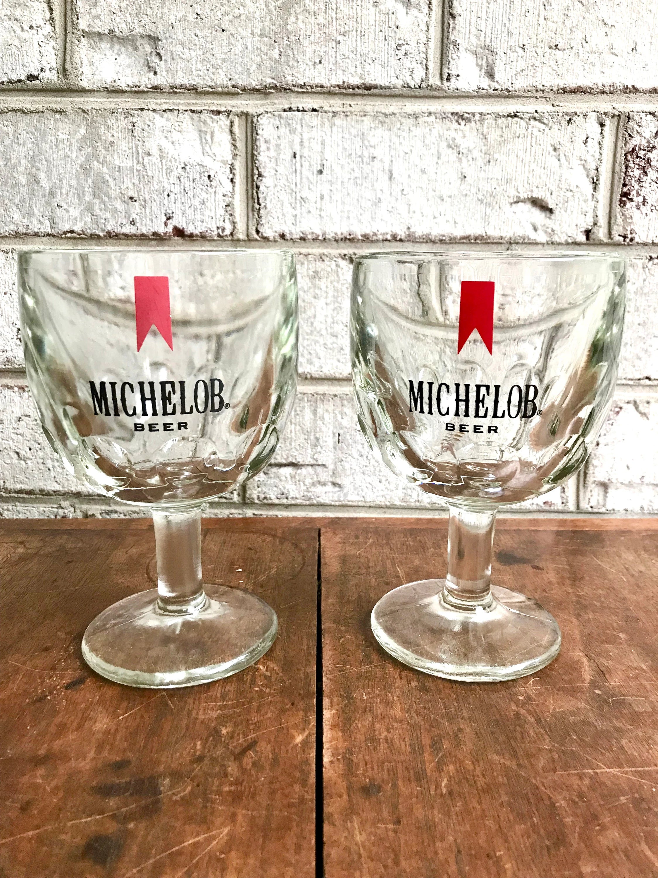 2 Vintage Michelob Bar Glasses | Vintage Michelob Stemmed Goblets | Vintage Thumbprint Goblets | Retro Beer Glasses | Michelob Beer Glasses