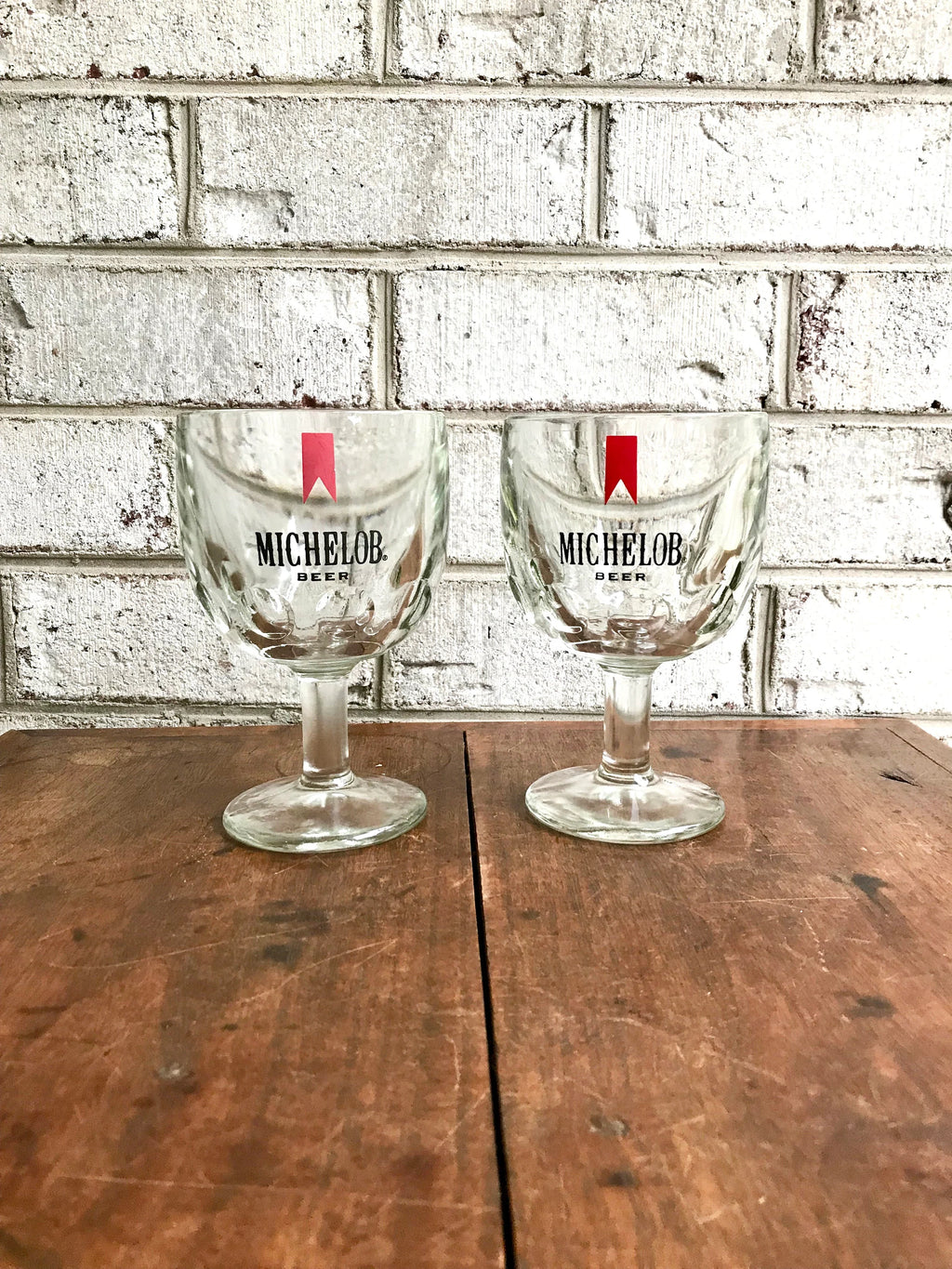 2 Vintage Michelob Bar Glasses | Vintage Michelob Stemmed Goblets | Vintage Thumbprint Goblets | Retro Beer Glasses | Michelob Beer Glasses