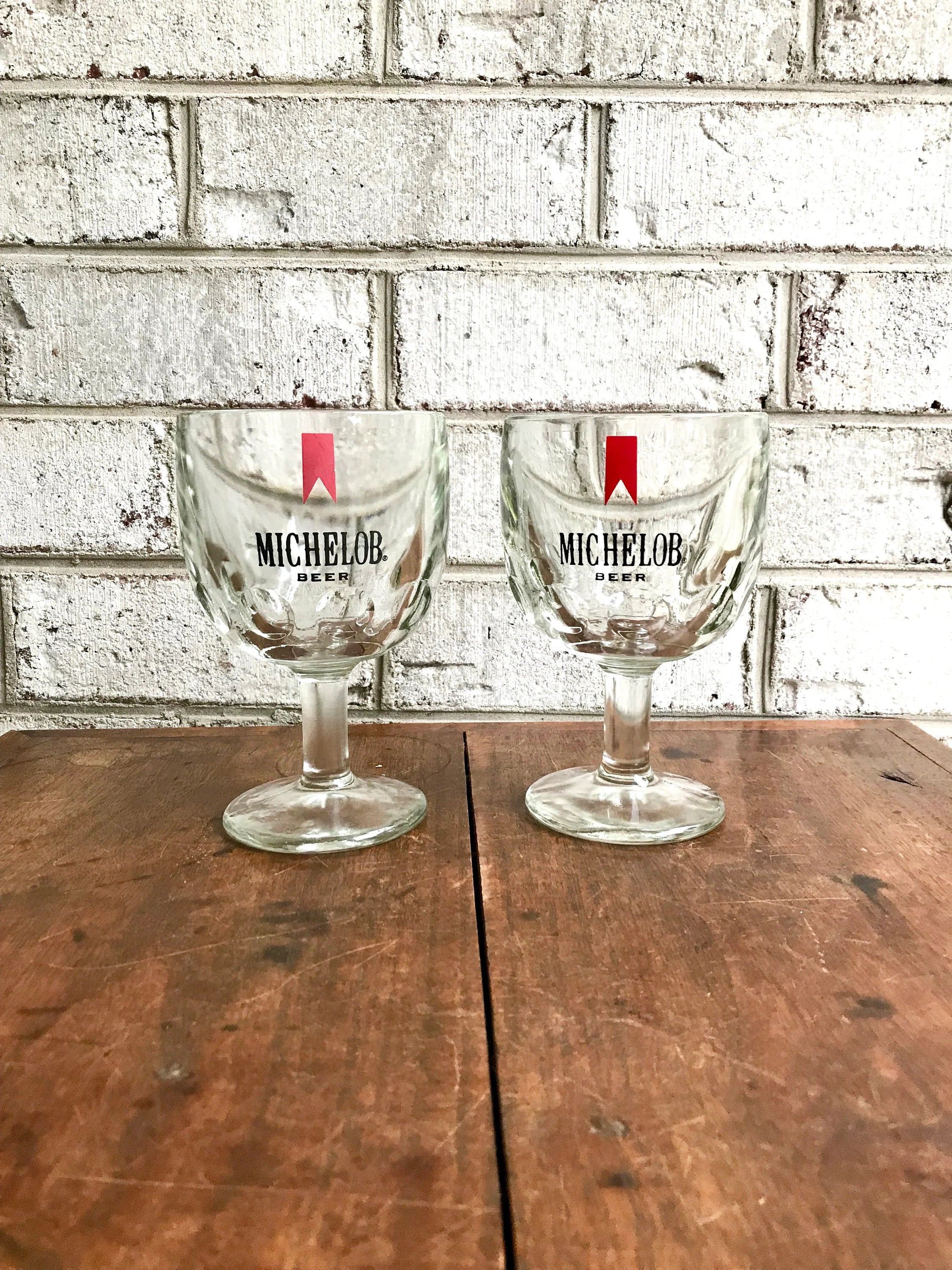 2 Vintage Michelob Bar Glasses | Vintage Michelob Stemmed Goblets | Vintage Thumbprint Goblets | Retro Beer Glasses | Michelob Beer Glasses